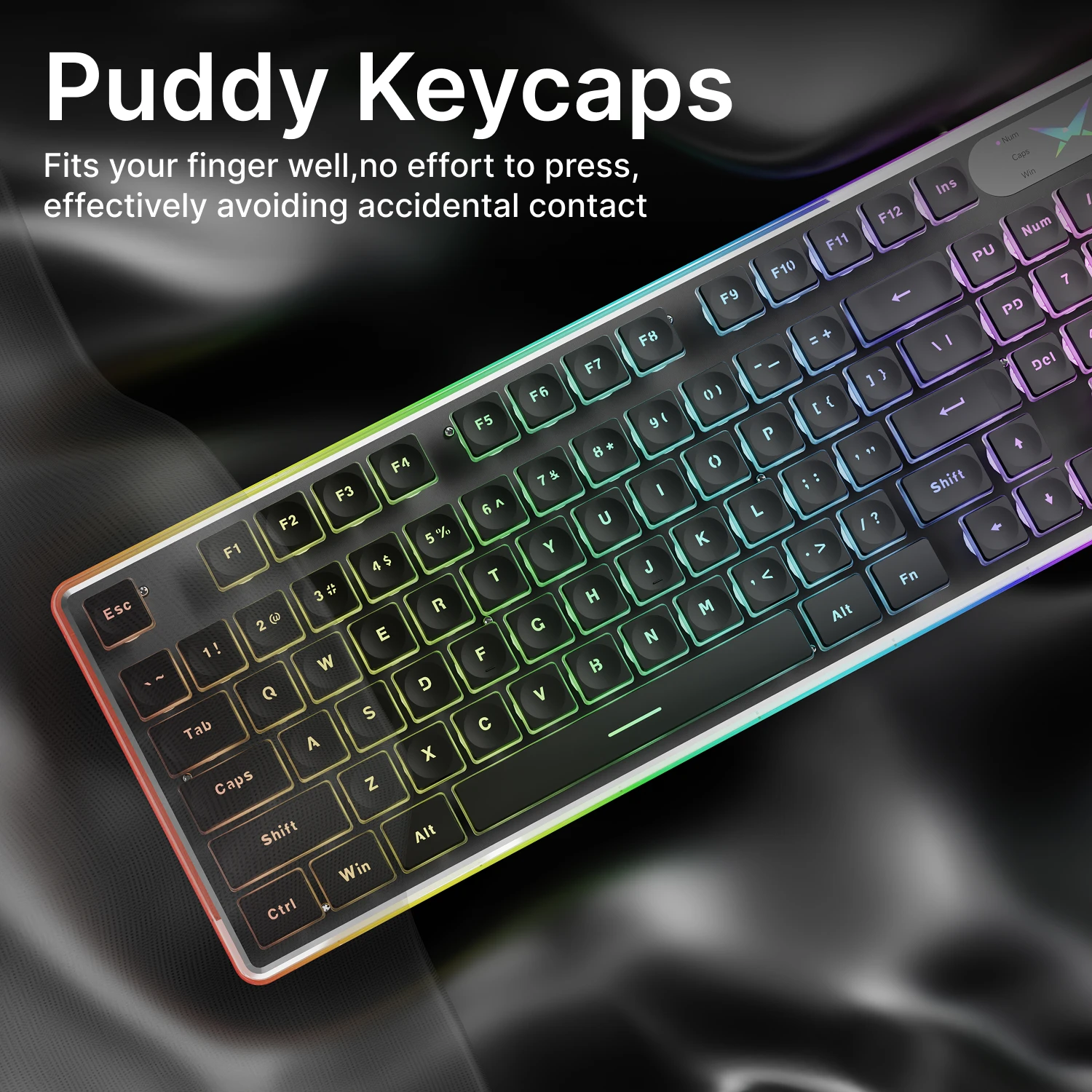 EWEADN Wired RGB Gaming Keyboard 98 Keys, Silent Office Keyboard with Screen Knob,Aluminum Panel,Ergonomic for PC/Laptop/Windows - Image 5