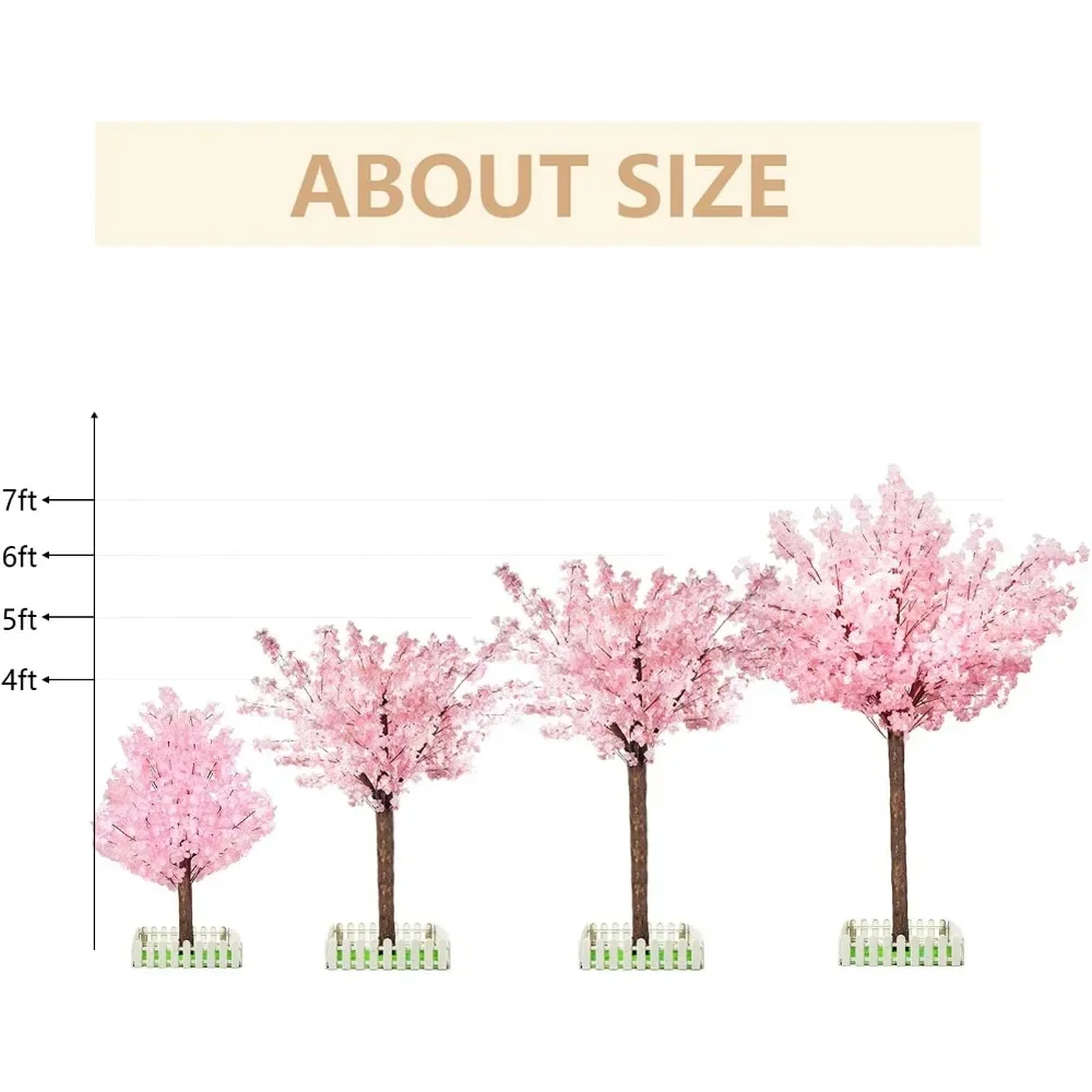 Artificial Cherry Trees Indoor Decor: Handmade Natural Fake Cherry Blossom Pink Tree Outdoor for Party Wedding Christmas (7 ft)