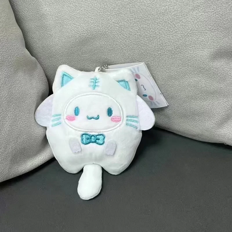 Kawaii Kuromi Cinnamoroll Cross-dressing Cat Doll Keychain My Melody Anime Cartoon Backpack Cute Mini Pendant Children Plush Toy