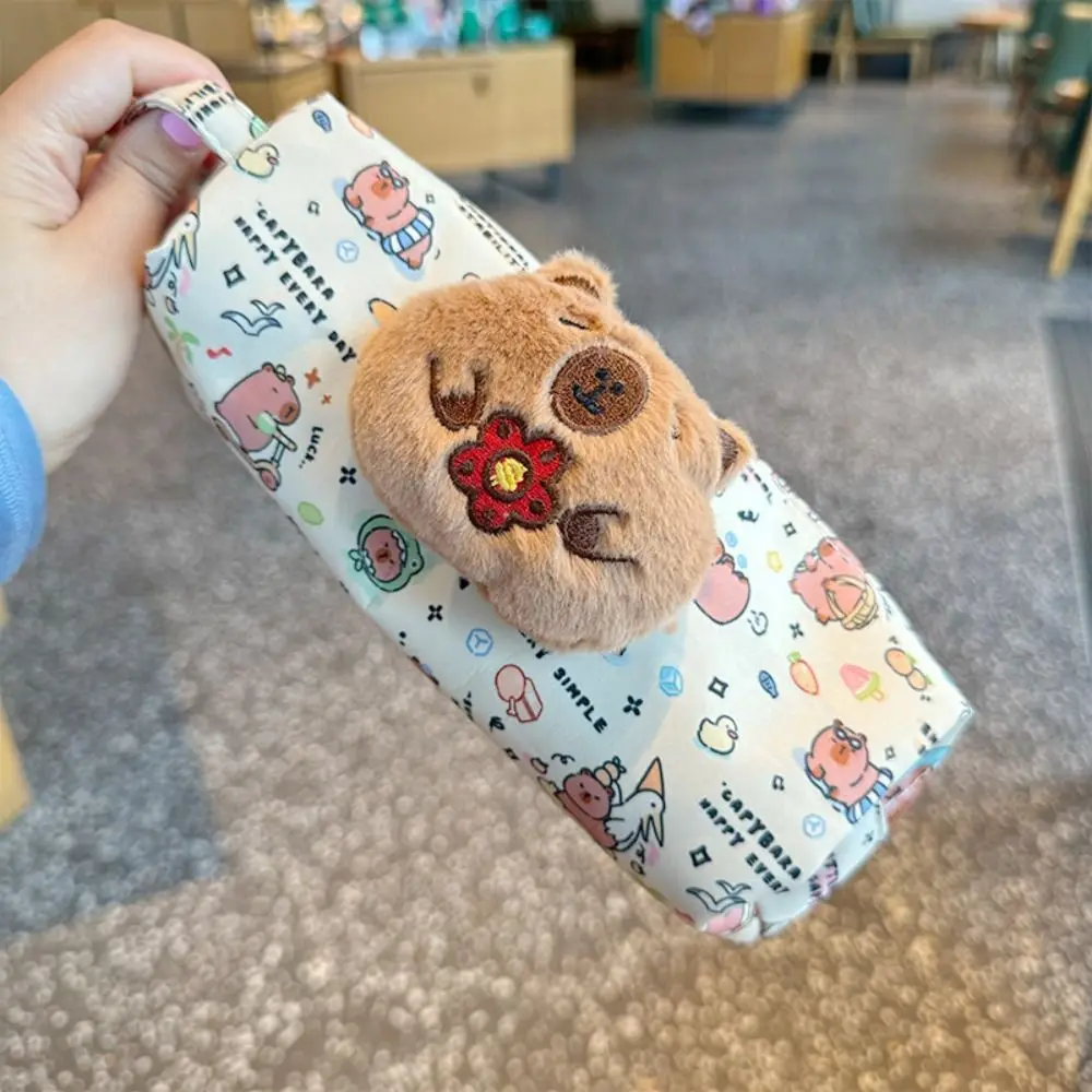 Cute Capybara Cartoon Print Pencil Case Zipper Multi-functional Pen Bag Large Capacity Stationery Storage Pouch for Student Gift