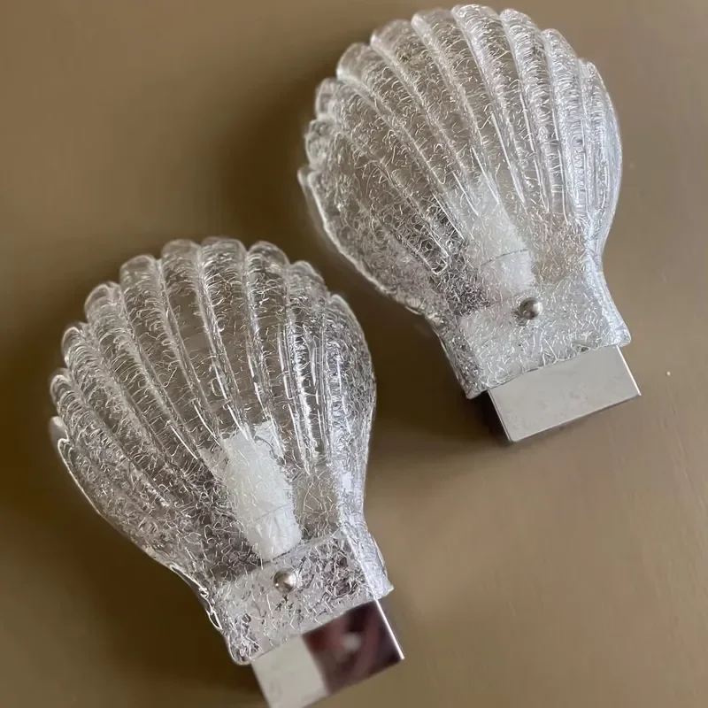 Vintage Shell Design Creative Gift Night Light Translucent Bedside Lamp Glass Striped Table Lamp for Living Room Dining Room