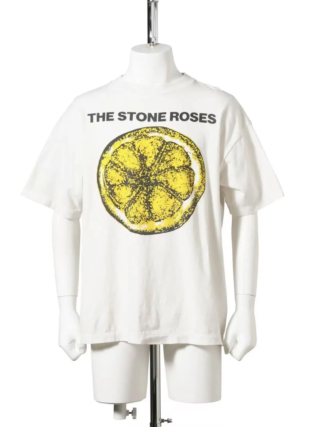 Kanye West Homme Classic Washed Worn Lemon Print Off-shoulder Vintage Tops Cotton T-Shirt for Men