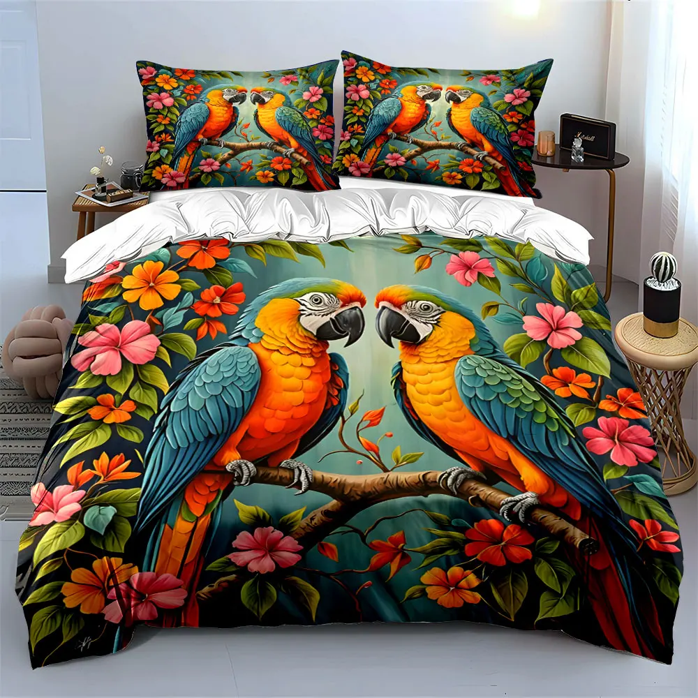 Colorful Parrots Wall Art Trio Multiple sizes kid's and adults' bedroom Exquisite 3PC bedding set, gift