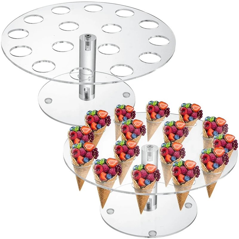 2 Pack Ice Cream Cone Holder 16 Holes Acrylic Ice Cream Cone Display Stand Transparent