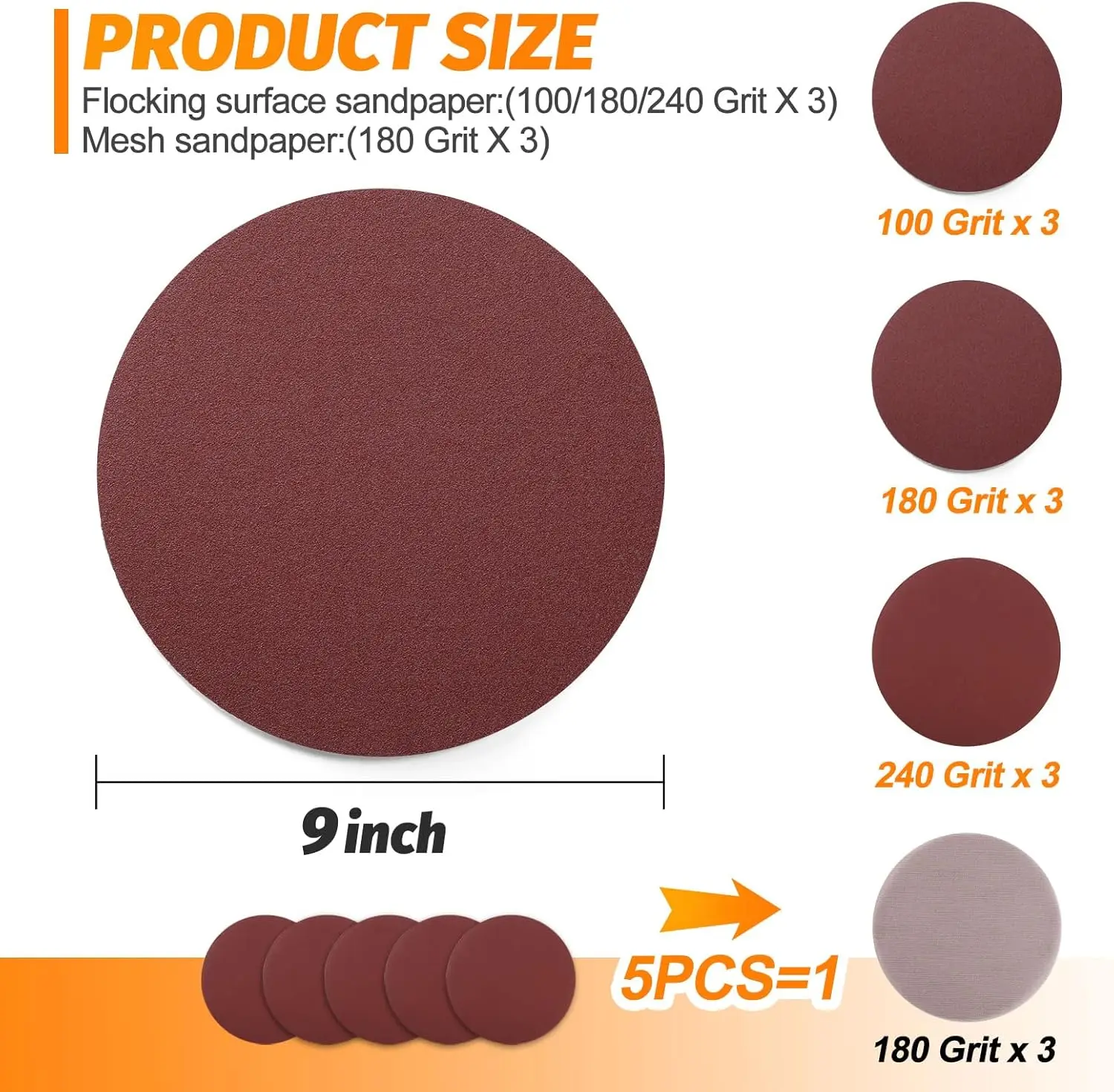 9Inch 225MM Adhesive Sandpaper Holder Kit 13Pcs with Mesh Sandpaper and Red Sandpaper for Drywall Furniture Metal Woodworking