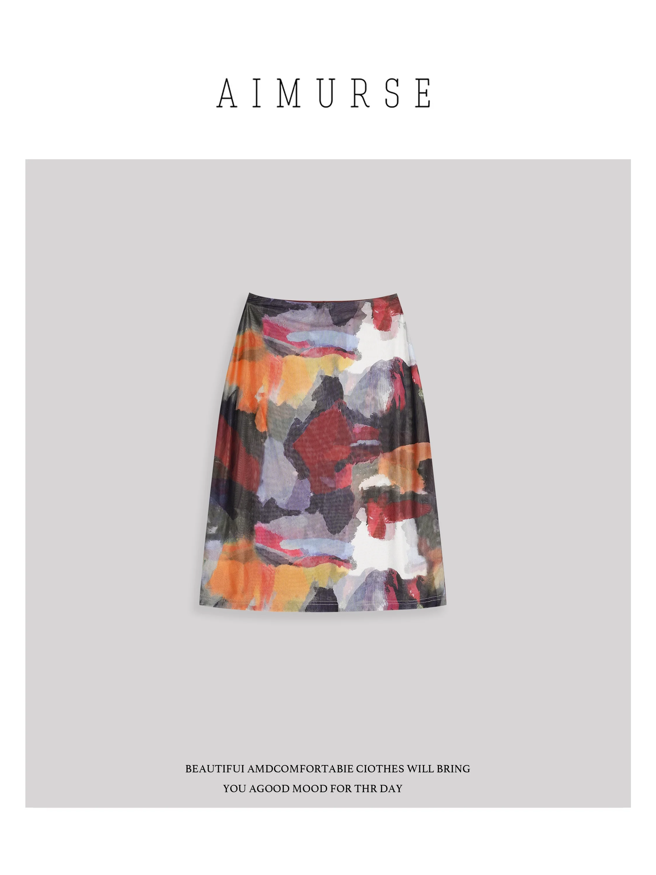 

Модная юбка миди с двусторонним принтом AIMURSE: универсальный дизайн «Закатное сияние», дышащая, приятная для кожи, из полиэстера