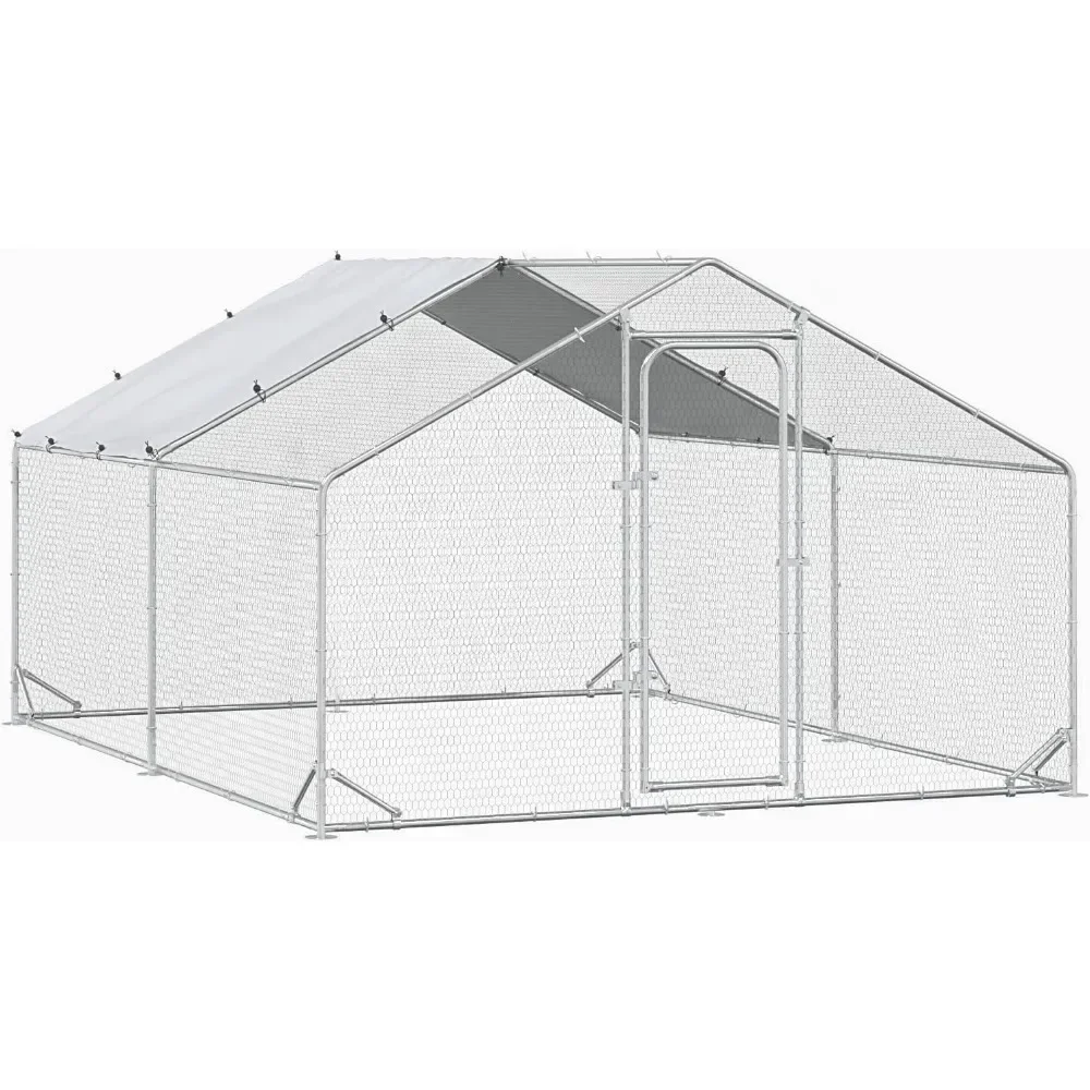 

Chicken Coop Large Metal Chicken Pen Outdoor, Heavy Duty Walkin for Yard with Waterproof and Anti-UV Cover