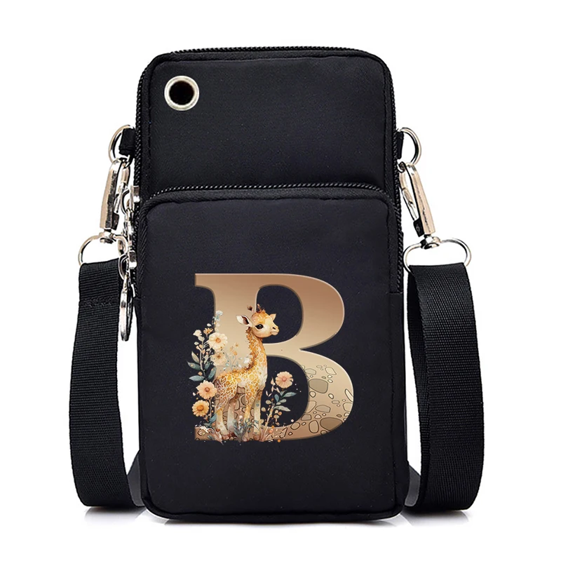 Cartoon Giraffe 26 Alphabet A-Z Print Women Mobile Phone Bag Plant Style Flower Giraffe Sport Arm Bag Purses Shoulder Handbags