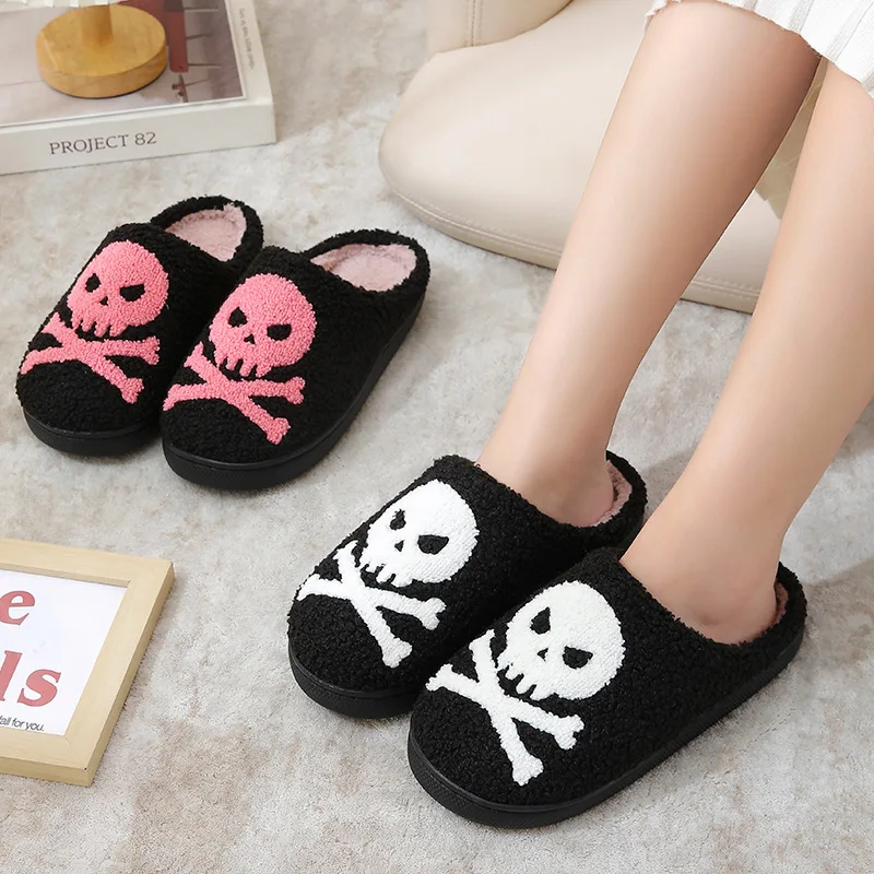 Autumn Winter Halloween Slippers men Skull Indoor Home Non Slip Warm Cotton Slippers Woman Lightweight Soft Plush floor shoes