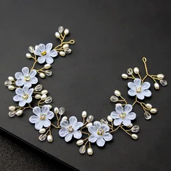 White Crystal Bridal Wreath Handmade Blue Flower Women Headband For Bride Wedding Jeweley Hair Accessories