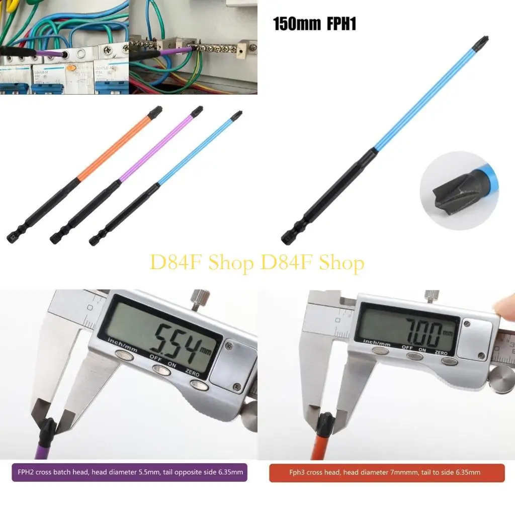 D84F 3Pieces Special Magnetism Screwdriver Bit FPH1 FPH2 FPH3 Nutdrivers 150mm