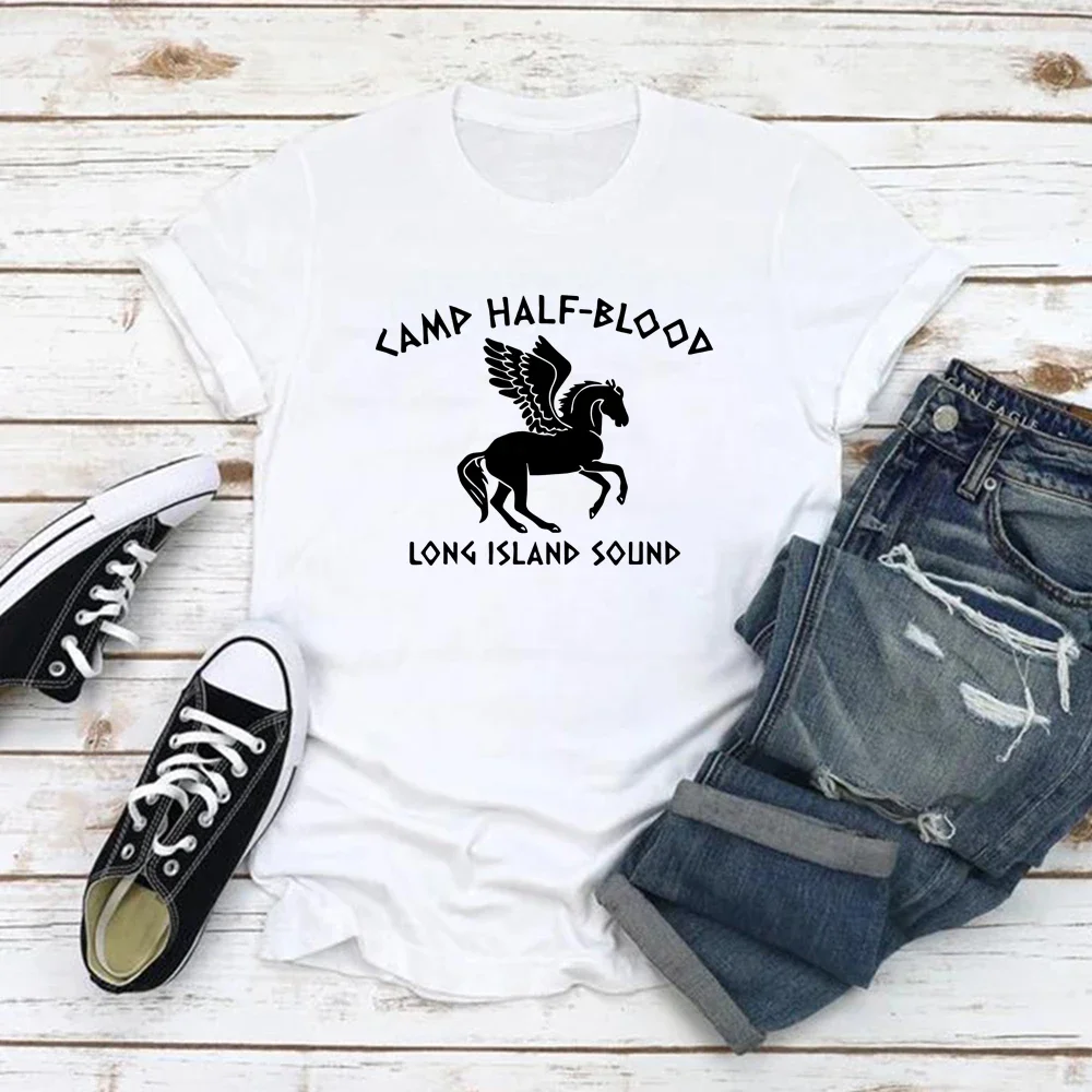 Camp Half Blood Percy Jackson Vintage Graphic Tee O-Neck Short Sleeve Magical Casual Gift Tops for Men Women Street Fashion