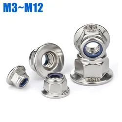 M3 M4 M5 M6 M8 M10 M12 304 A2-70 Stainless Steel Nylon Flange Lock Nuts Nylon Anti Loosening Nut
