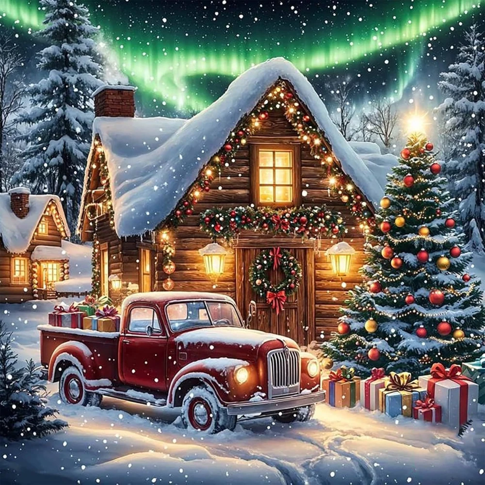 

Beginner's Christmas Red Truck Diamond Painting DIY Landscape Full Round Diamond Painting for Office Home Wall Decoration