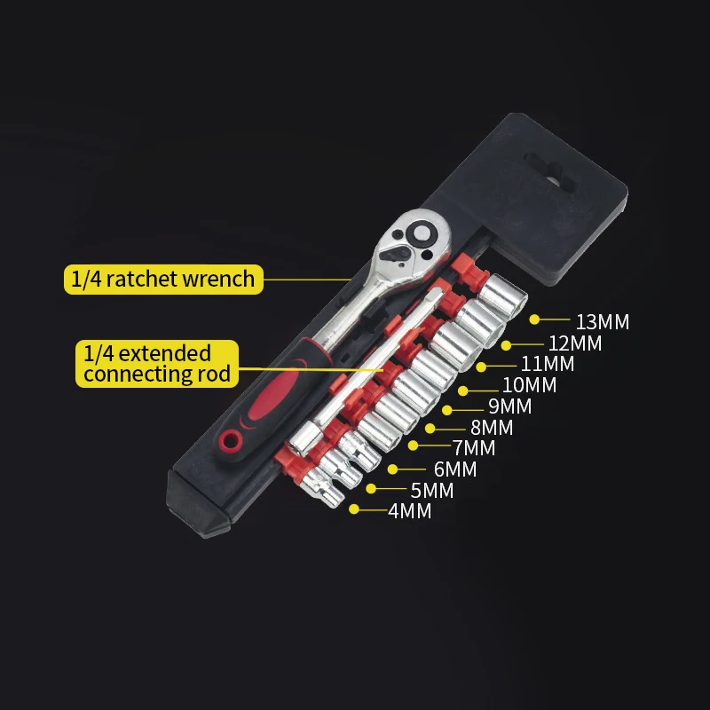 1/4 inch 12-Piece Ratchet Wrench Socket Tool Set, Suitable for Household Project Maintenance, Motorcycle and Bicycle Repair, and Other Home Maintenance Tasks