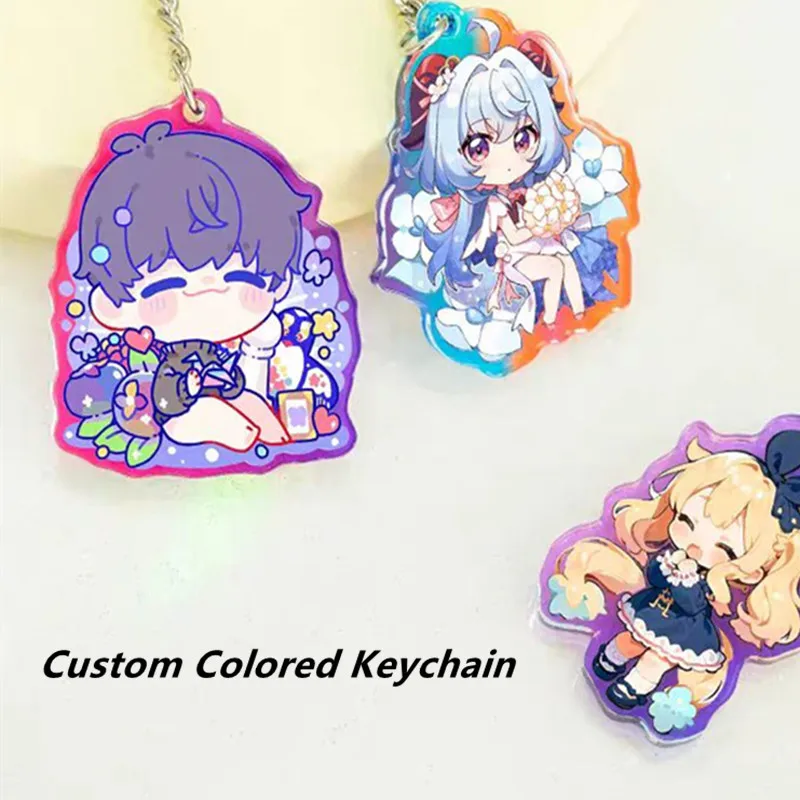 

Wholesale Custom Acrylic Photos Key Chain Colored Background Fashion Anime Cartoon Figures Keychain Cute Keyring Bags Pendant