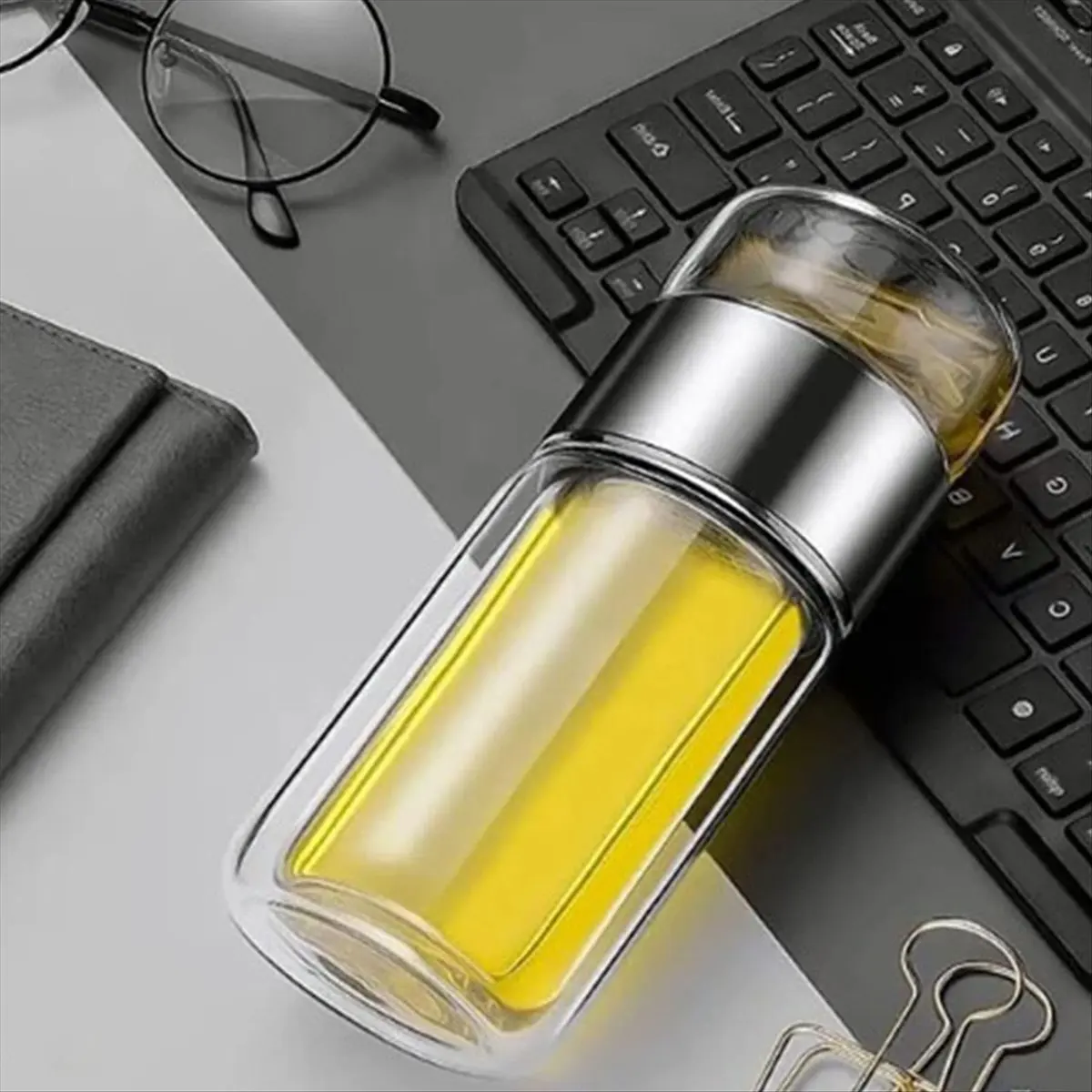 ABUA High Borosilicate Glass Tea Water Bottle - Double Layer Infuser Tumbler with Tea Filter,Drinkware for Everyday Use