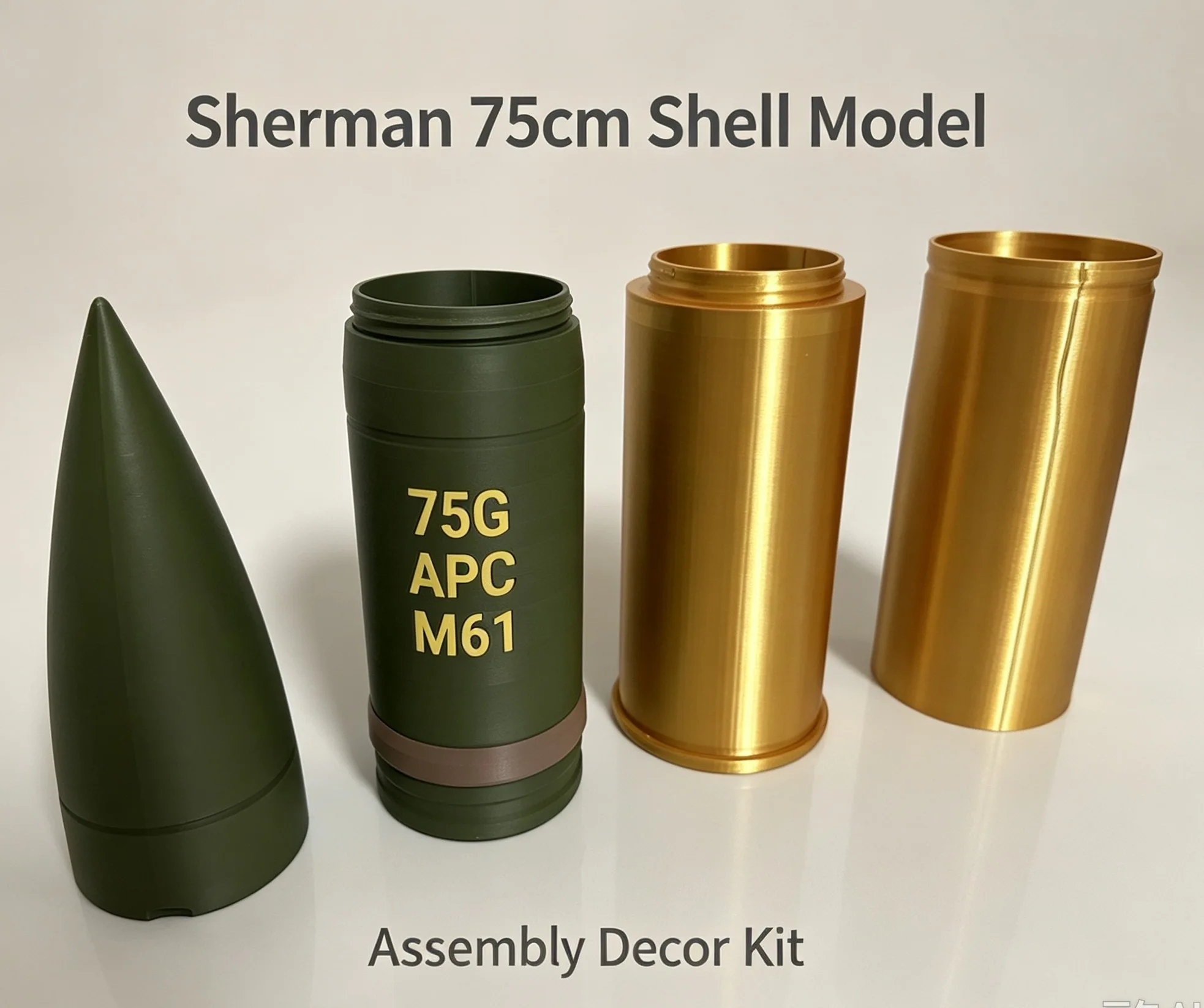 75Cm Sherman shell model, 3D printed 1:1 scale tank gun model, military fan ornament gift