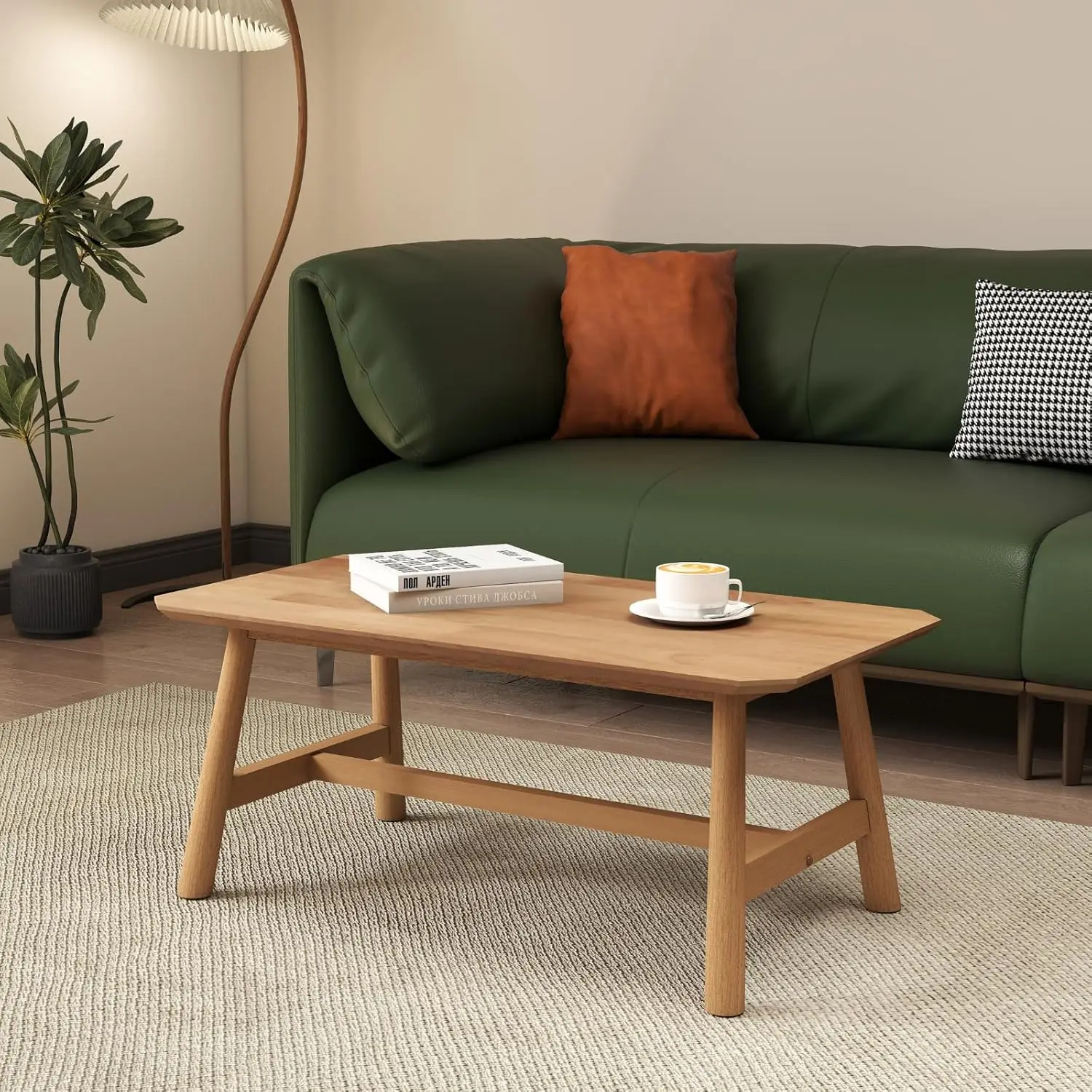 35.5"x20" Mid-Century Modern Coffee Table - Solid Natural Light Wood Rectangular Center Table, Tea Table for Living Room