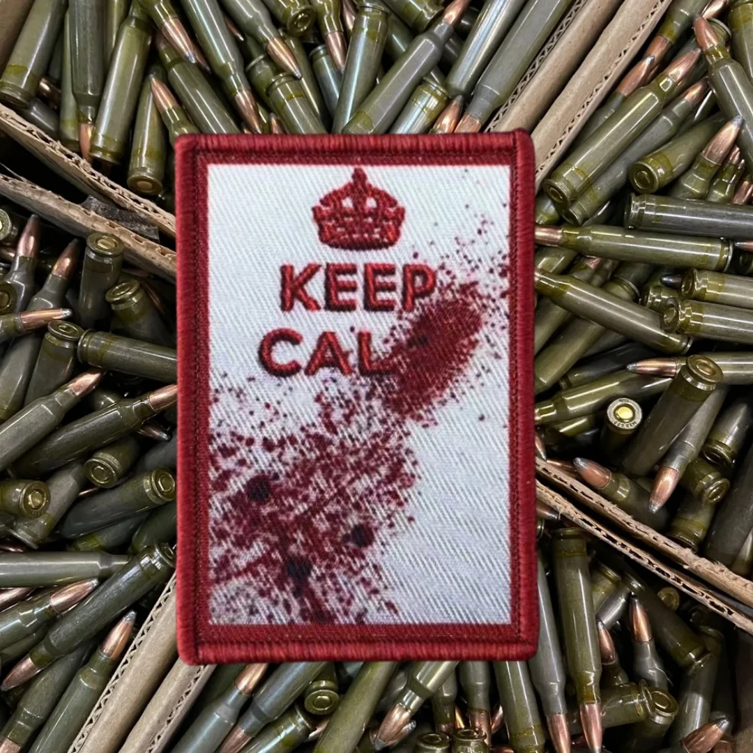 KEEP CALM Morale Tactical Patch Boost Morale with Splattered Blood Stains Printed Patches for Clothing Backpack Sticker