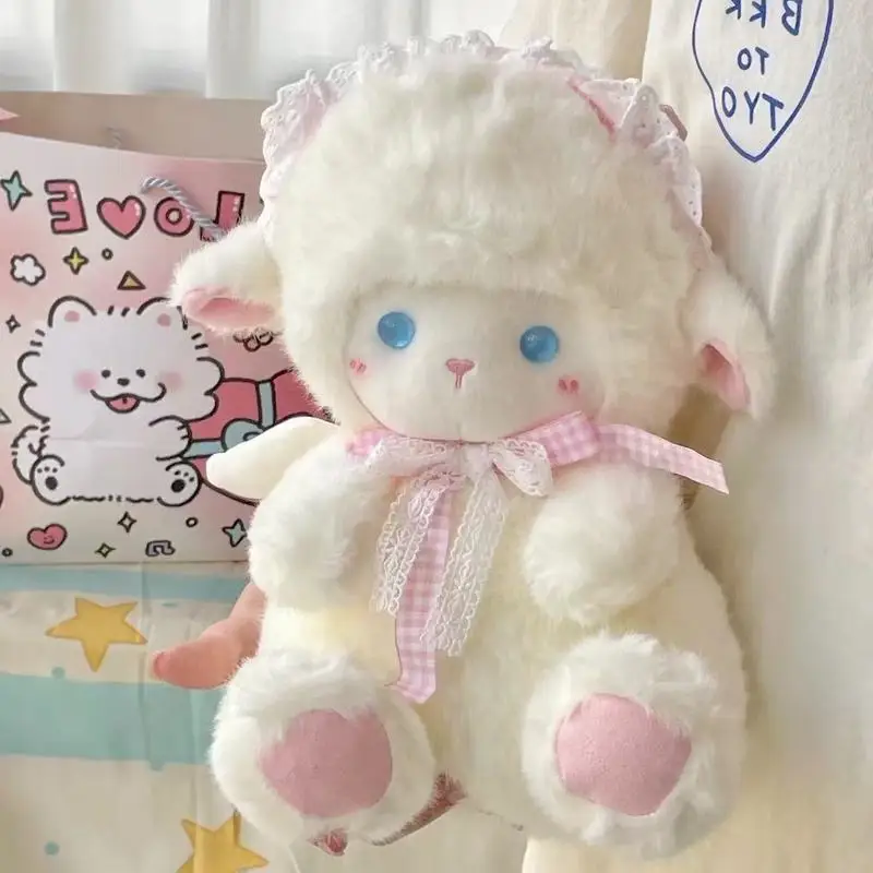 Jouet en peluche ange agneau 20/30/40cm, poupée compagnon confortable, oreiller doux, décoration de chambre, coussin de dos de canapé, cadeau pour petite mouton pour fille