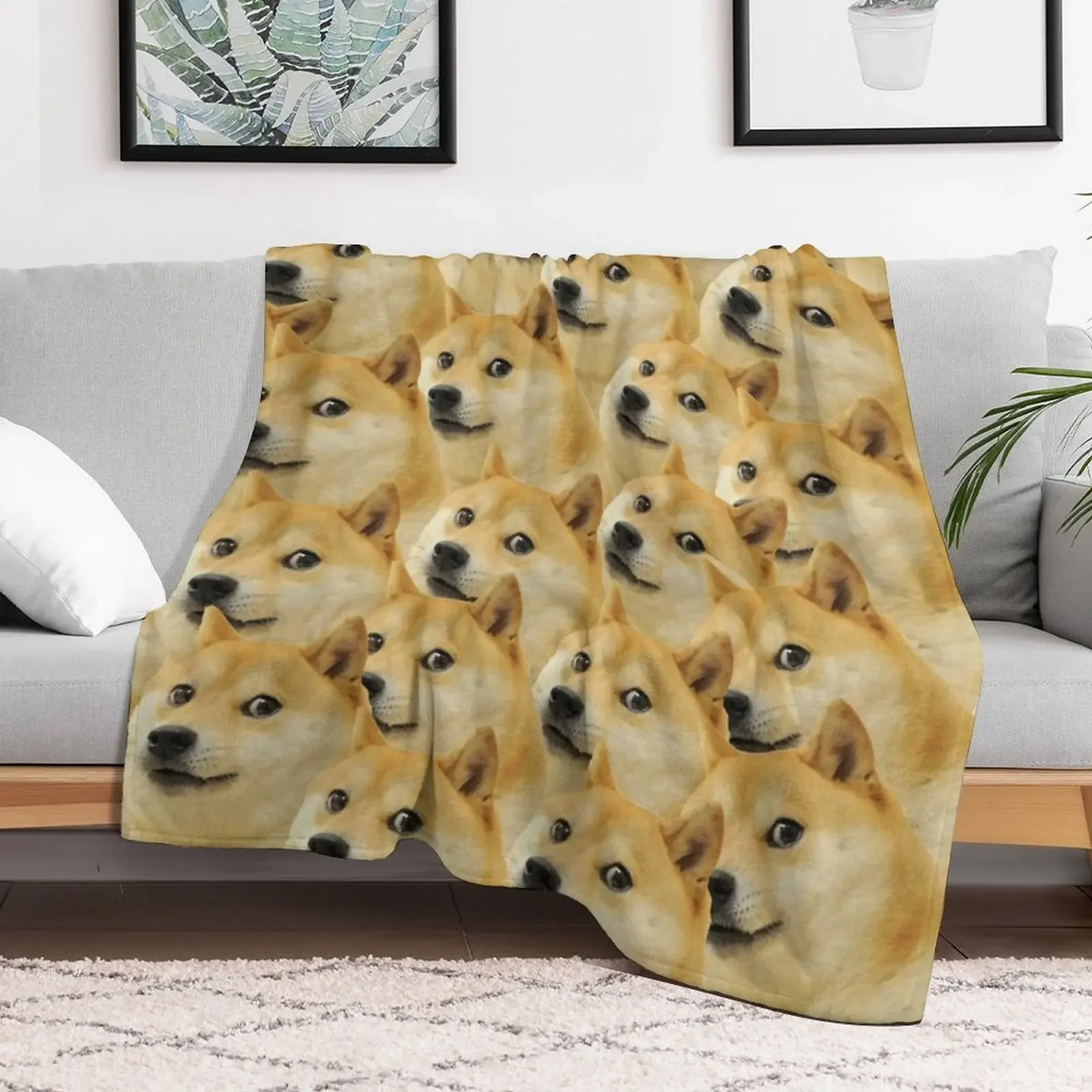 Doge WOW Pattern Shiba Inu Doggo dog meme montage HD High Quality Online Store Throw Blanket christmas gifts Thin Hairy Blankets