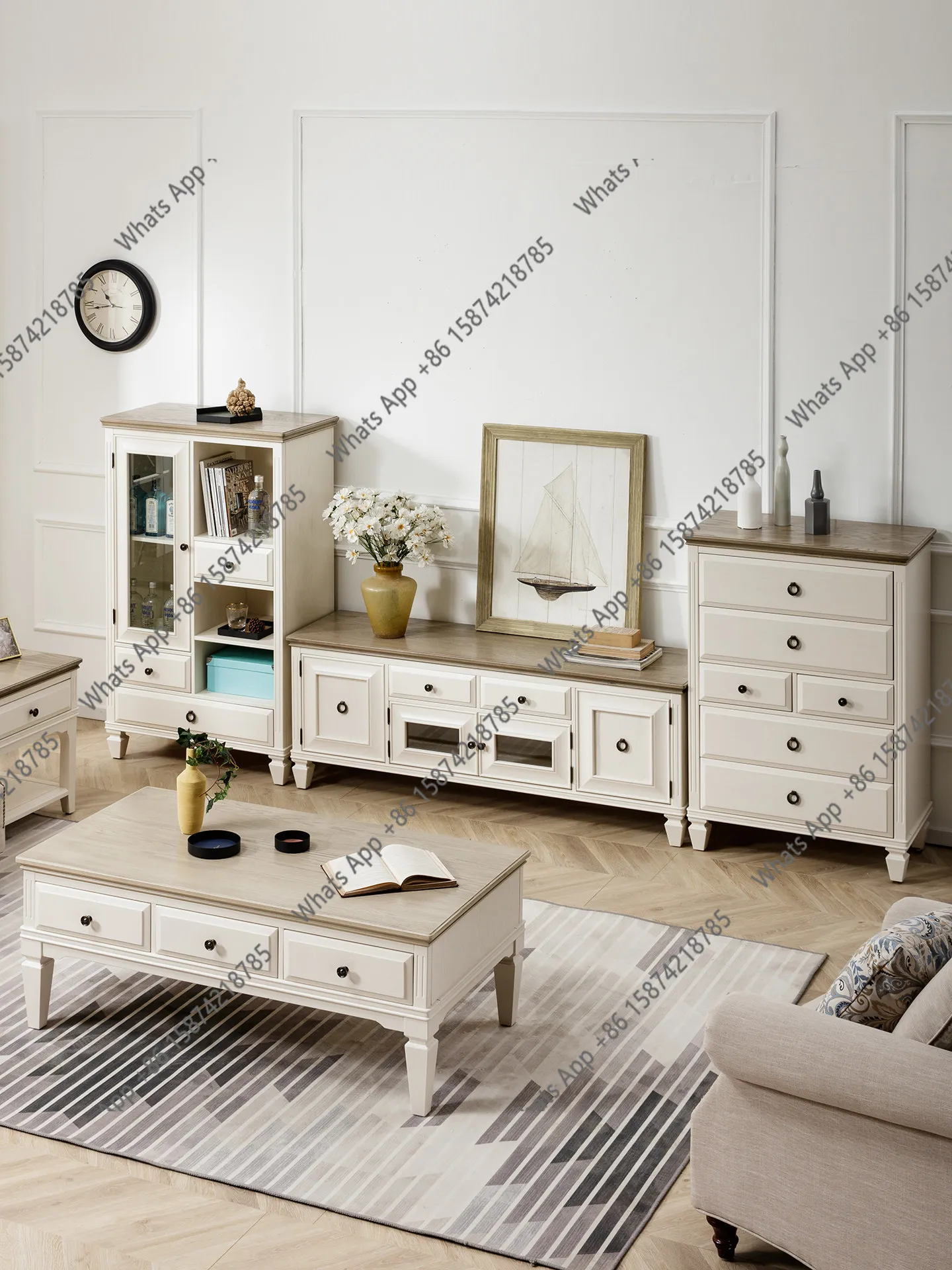 American rural pure solid wood coffee table living room full suite simple tea table small apartment furniture combination