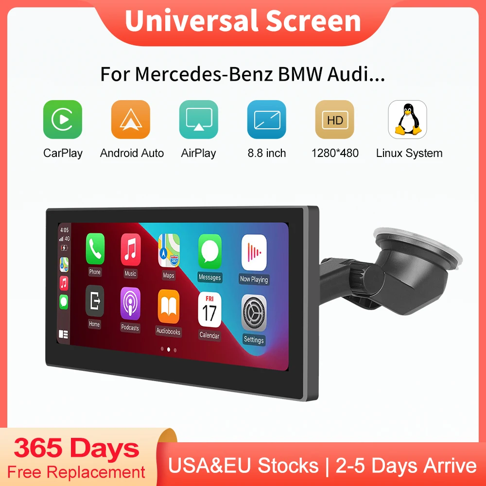 8.8“ Linux Tohch Screen with Wireless CarPlay For Mercedes-Benz BMW AUDI with Android Auto Airplay BT GPS Navigation HDMI