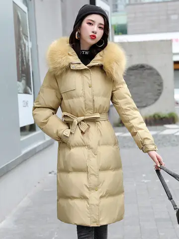 패션 면 재킷 여성용 중간 길이 후드 대형 모피 칼라 여성용 단색 면 재킷 면 코트 면 재킷 면 코트 면 재킷