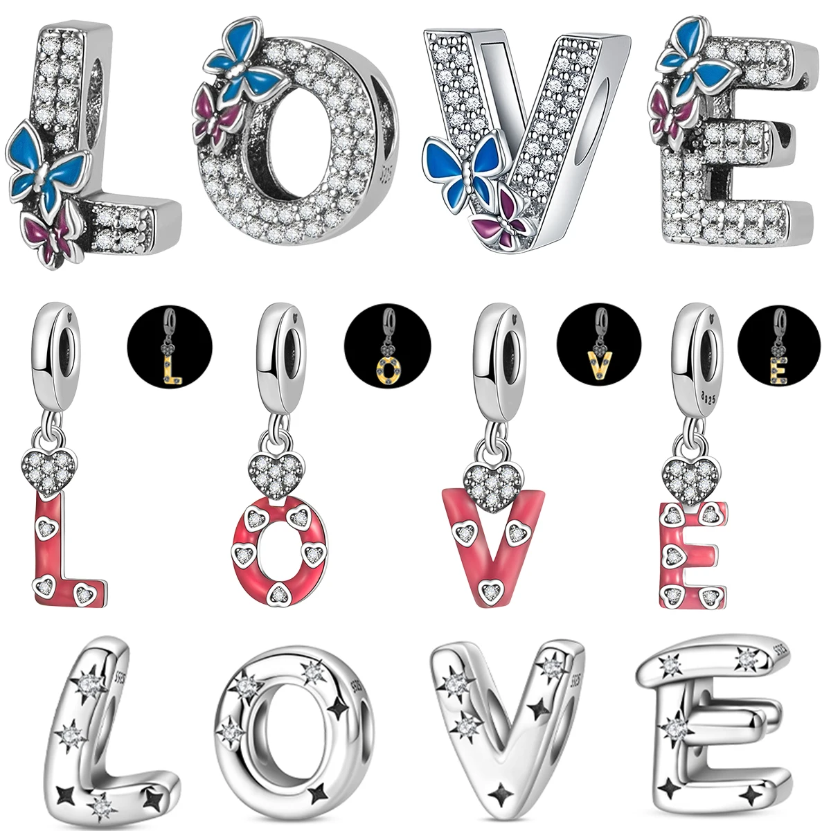 

26 Letter A-Z Alphabet Charm 925 Sterling Silver Luminous Bead Fit Original Bracelet Necklace Pendant Jewelry Accessories Making