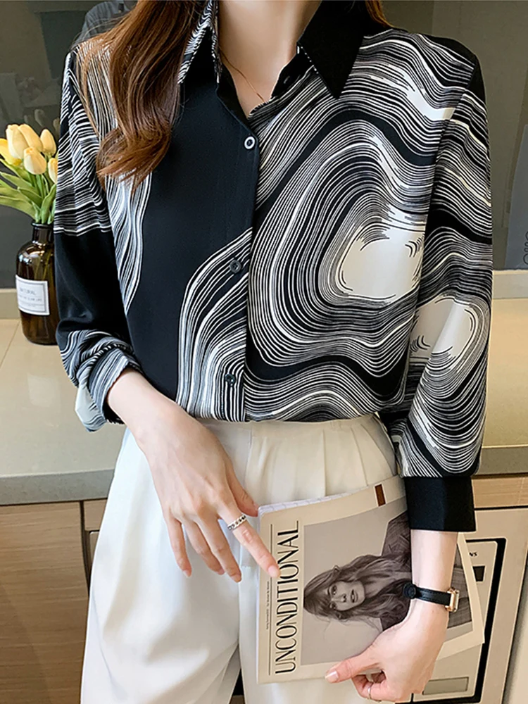 New Spring Women Blouse Fashion Office Ladies Printed Shirts Tops Blusa Mujer