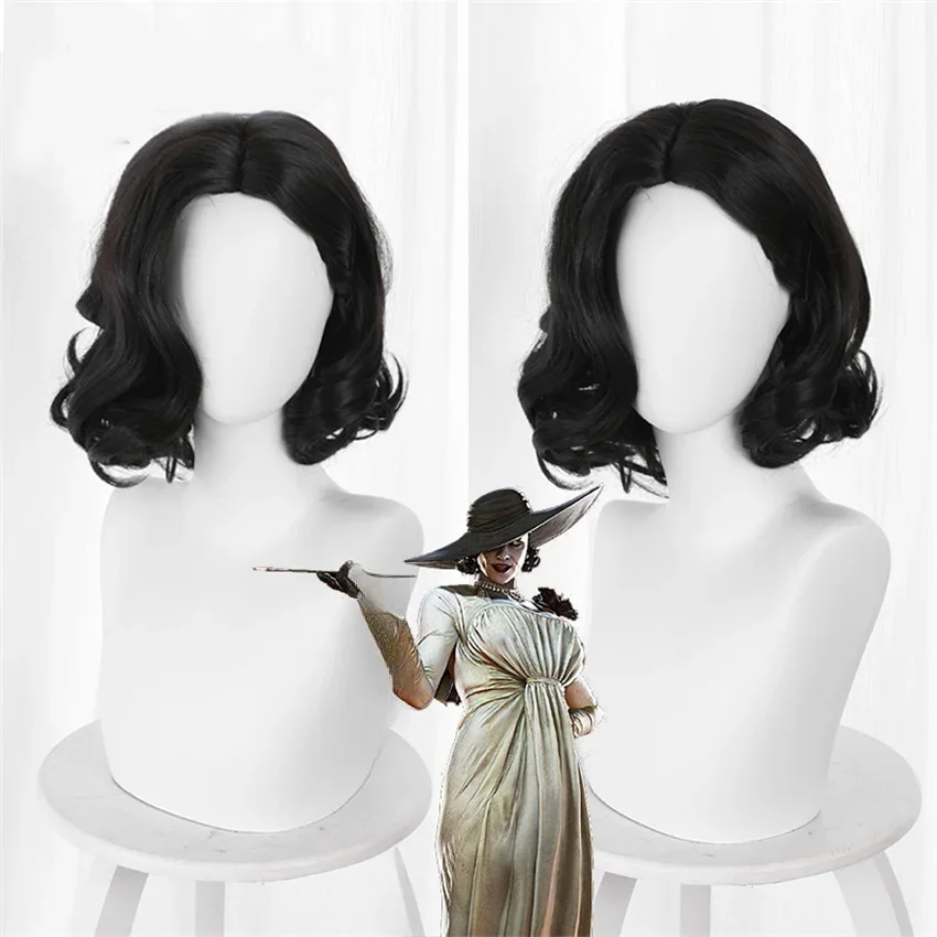 Game Evil 8 Lady Dimitrescu Cosplay Woman's Wig Black Short Bob Hair Headgear Halloween Carnival Party Props Wigs