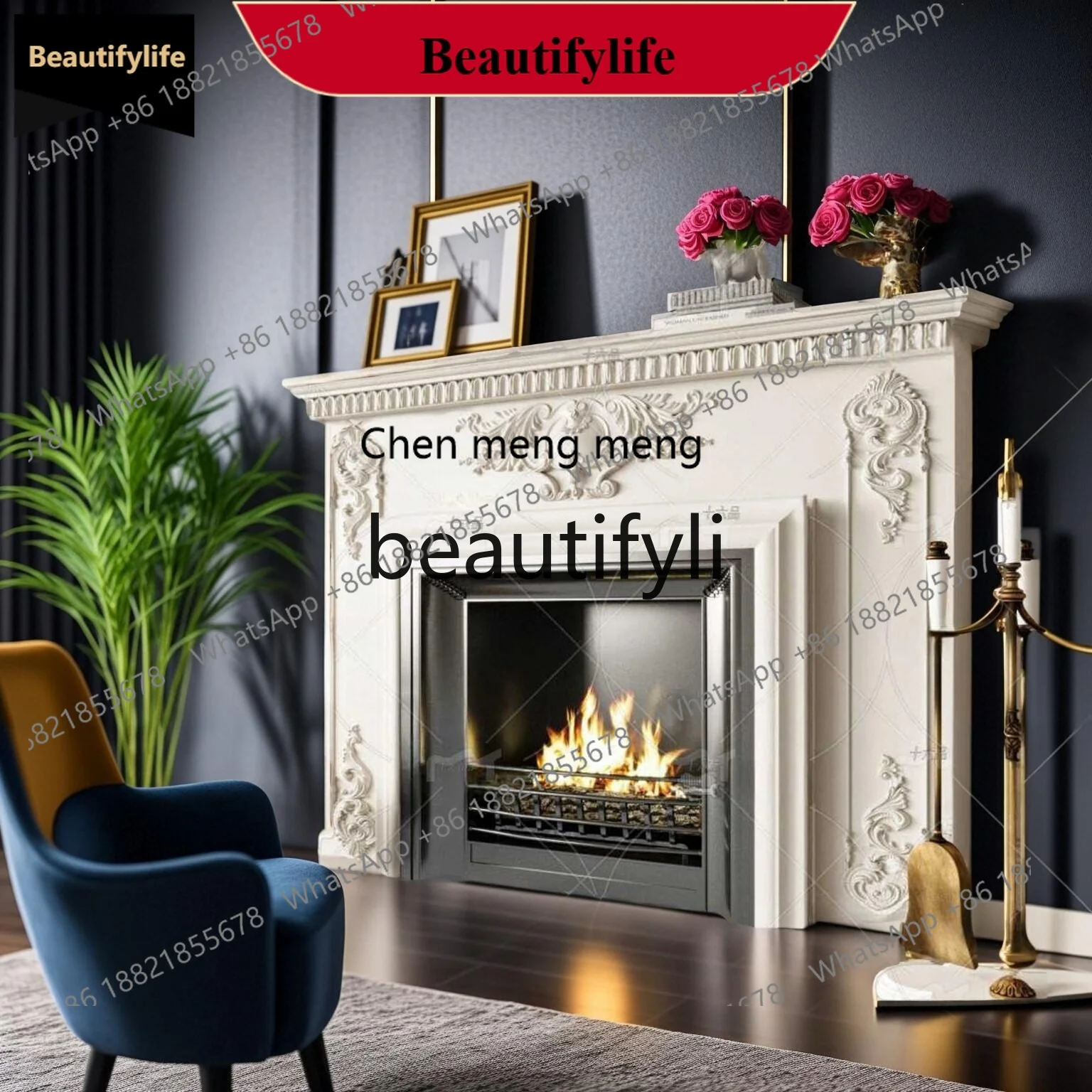D178 European Style Fireplace Mantel American Retro Luxury Background Wall French Elegance Modern Entrance Storage Fireplace Man