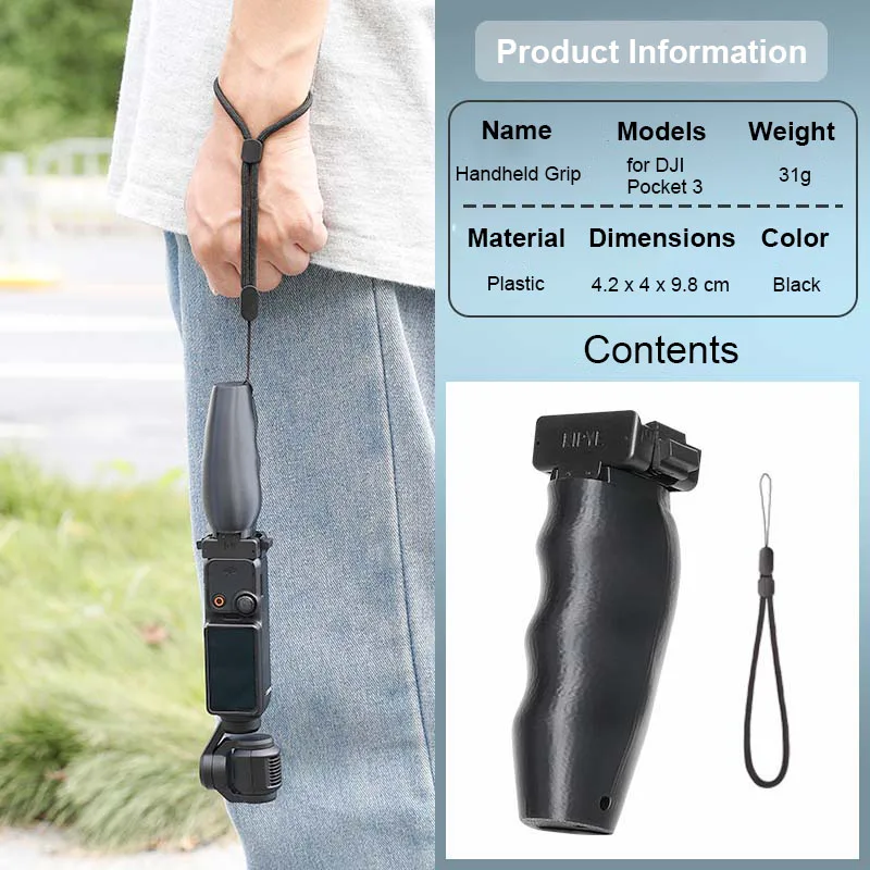 

For DJI Osmo Pocket 3 Quick-Release Handle Grip 3D Printed Extension Mount Handheld Stabilizer with Wrist Strap