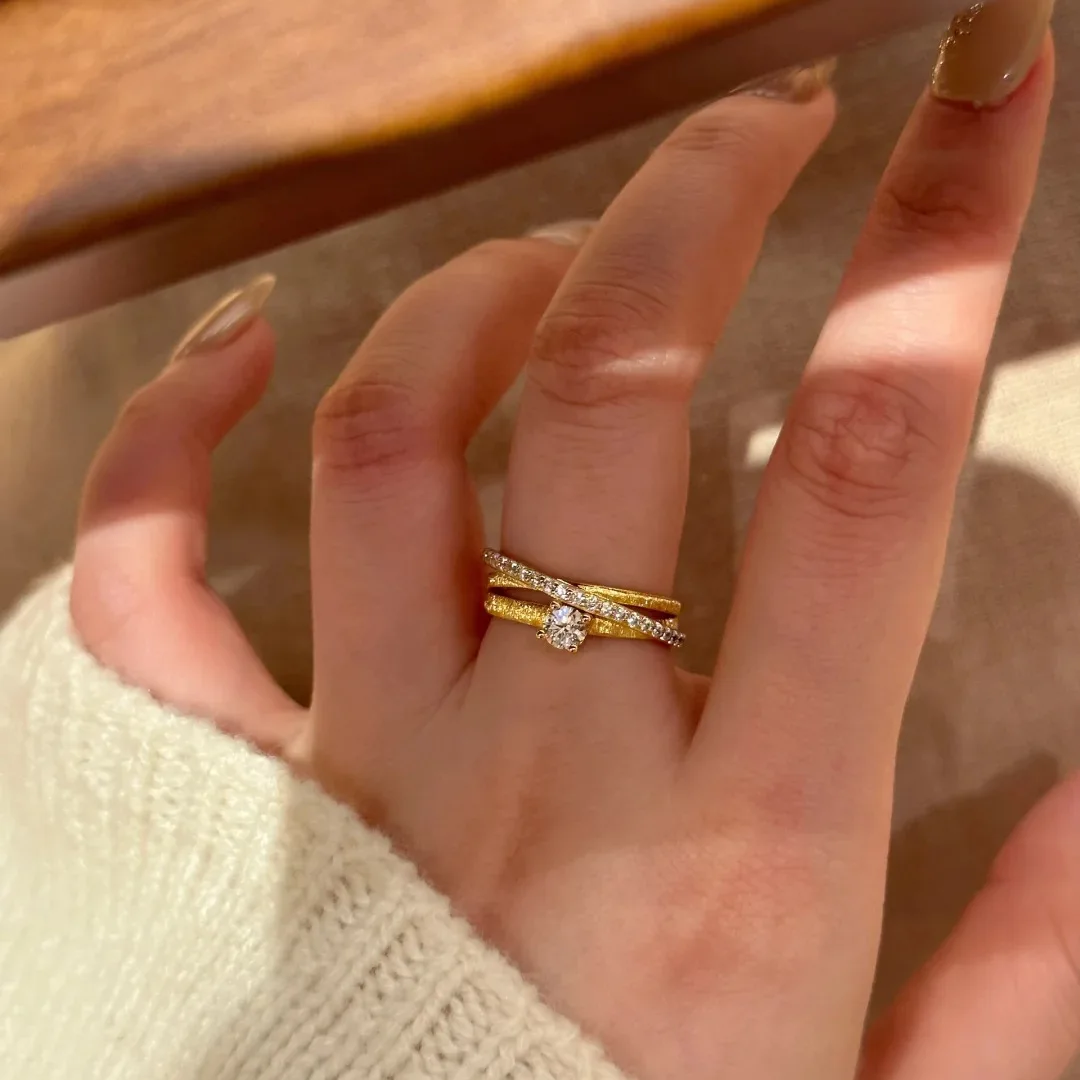 925 Sterling Silver  Delicate Brushed Women Ring Light Luxury Versatile Three Layer Surrounding Cross Micro Paved Daily Dating 