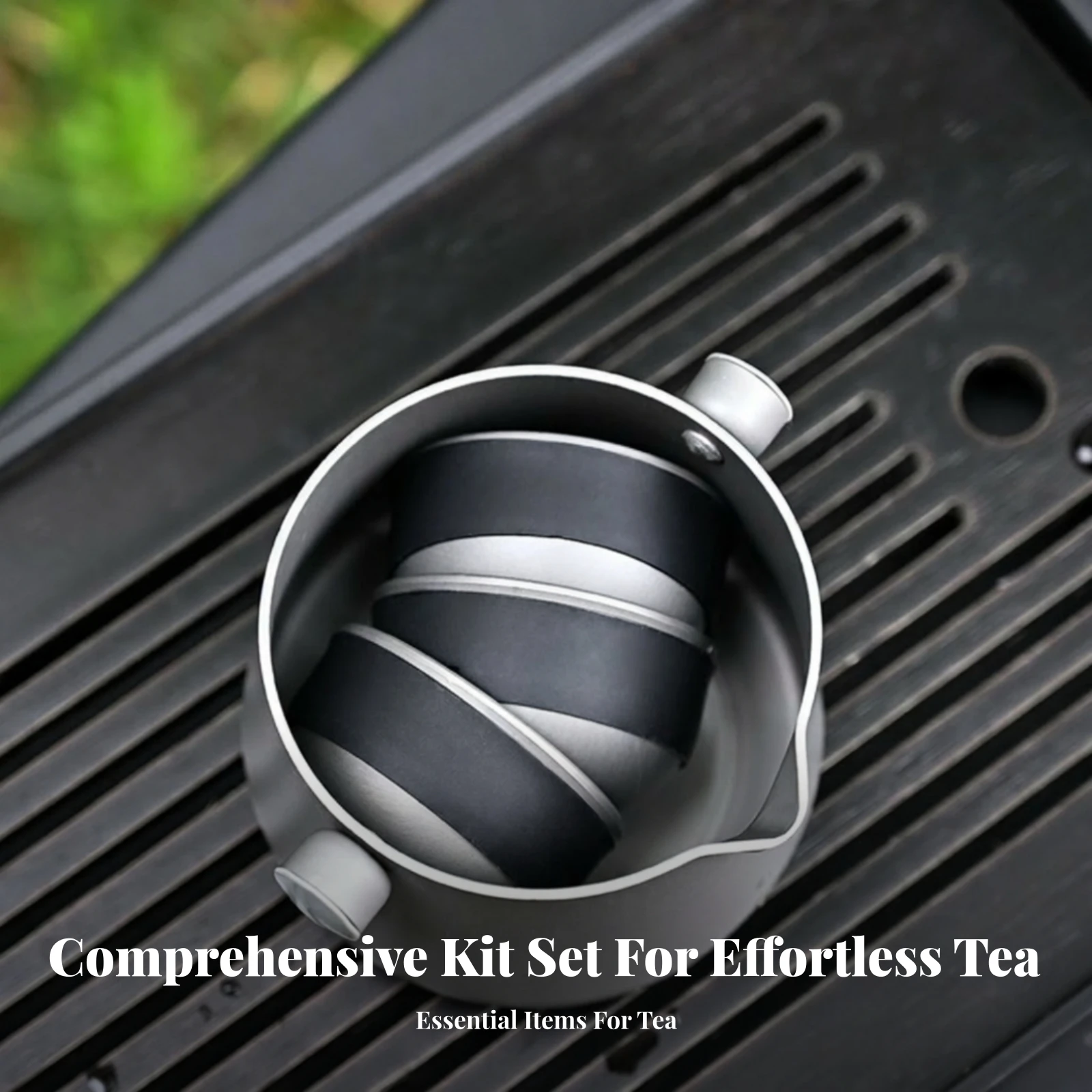 4 Pieces Houseware Side Handles Camping Tea Set Portable Tea Set Compact Lidded Outdoor Drinkware