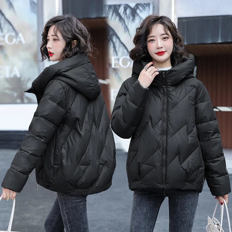 Women's Short Winter Cotton Jacket Warm New Loose Hooded Thick Cotton Coat Trendy Quilted Cotton Padded Jacket Parkas Clothing