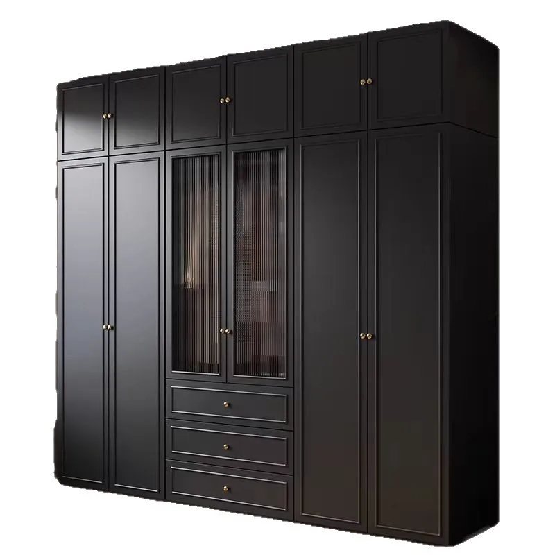 Wardrobe: Home bedroom solid wood black wardrobe small apartment master bedroom black tall wardrobe