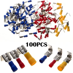 100pcs/Set Piggy Back Spade Terminators Insulated Butt Connector Crimp Electrical Terminals 10-22AWG Red Blue Yellow