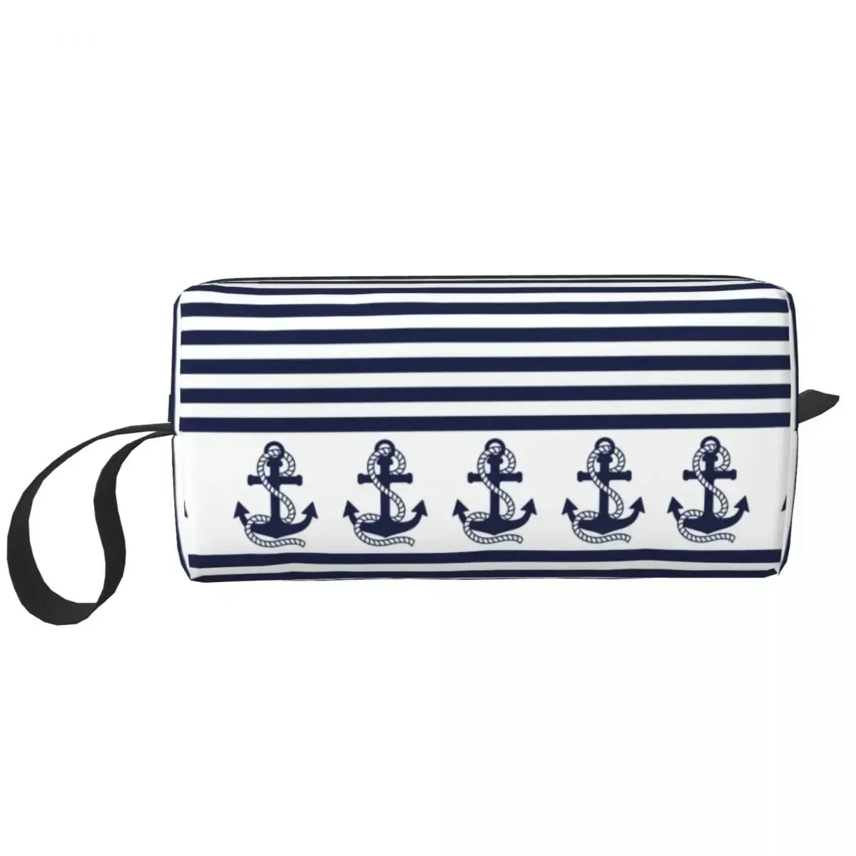 Custom Travel Nautical Stripes With Navy Blue Anchor Toiletry Bag Sailing Sailor Cosmetic Makeup Organizer Storage Dopp Kit Box