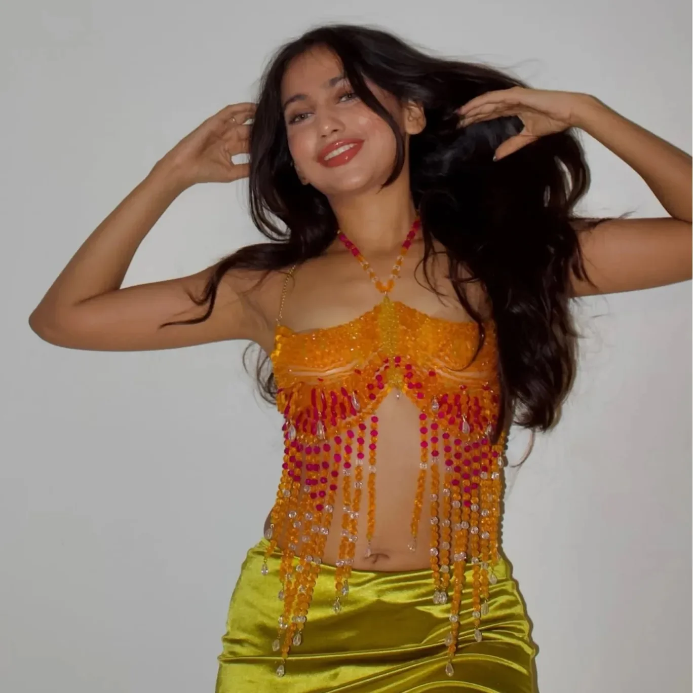2026 Women Tops Beaded Camisole Vest Bikini Bra Top Body Exaggerated Pearl Neck Bustier Beachwear Lingerie Woman's Club Rave