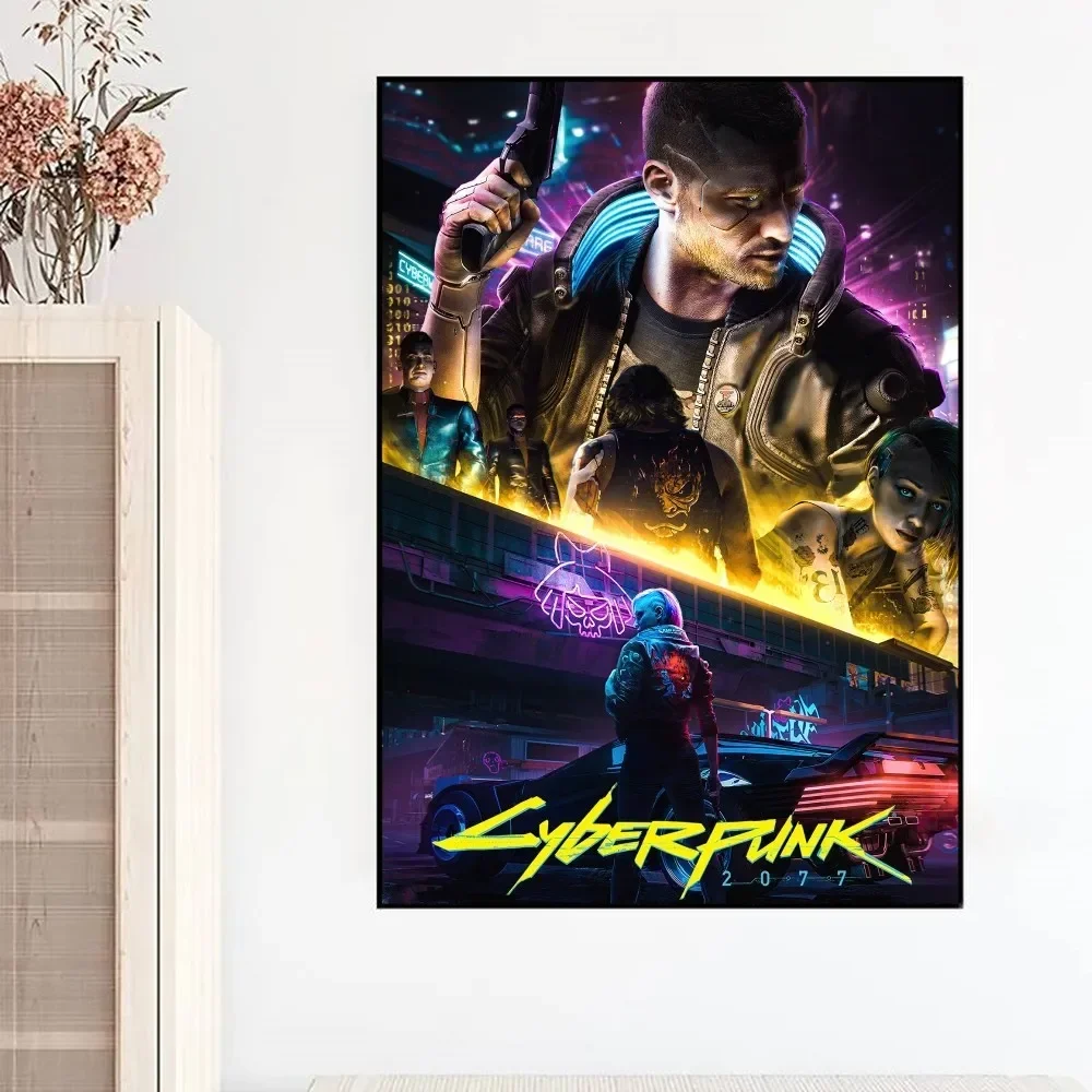 Cool C-Cyberpunk Game 2077 Poster Fancy Wall Sticker for Living Room Bar Vintage Decorative Painting Middle