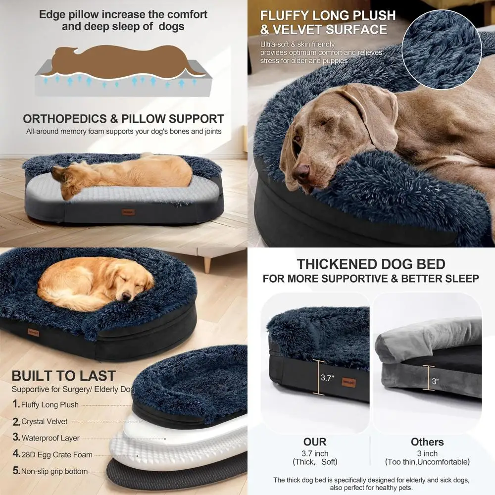 

Orthopedic Memory Foam Oval Dog Bed, 41x32.6x7.7, Washable Cover, Raised Edges, Non-Slip Base, Plush Warmth for Large Dogs