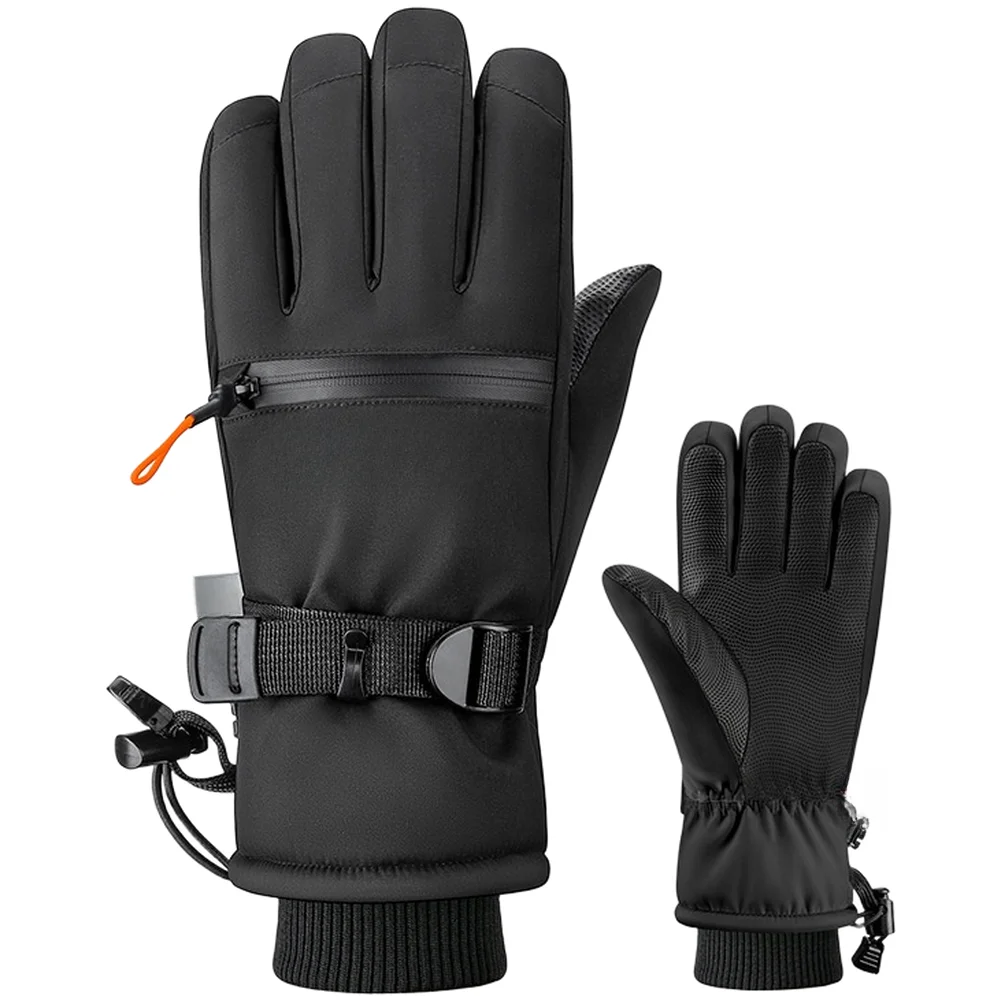 Thermal Gloves Black Ski Gloves Advanced Thermal Insulation Double-layer Waterproofing PU Anti-slip Palm For Skiing