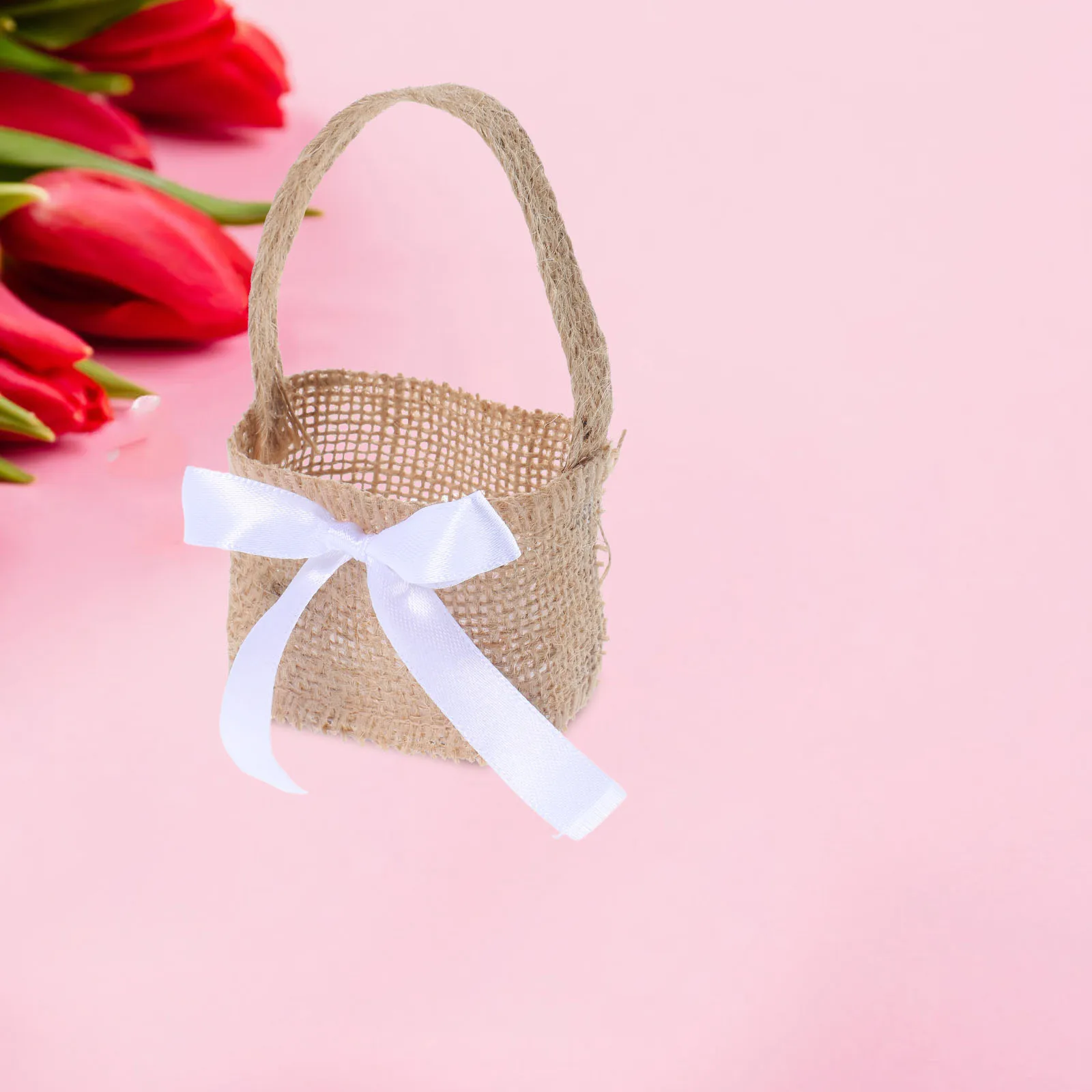 

4 Pcs Burlap Candy Bag Flower Packaging Wedding Basket Luggage Bags Home Floral Girl Baskets Small Woman Bouquet