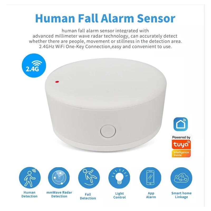 Elder Care Alarm Personal Motion Detector Wireless GSM Alarm System Wifi Tuya  Radar Human Falling Detector Alarm 12m