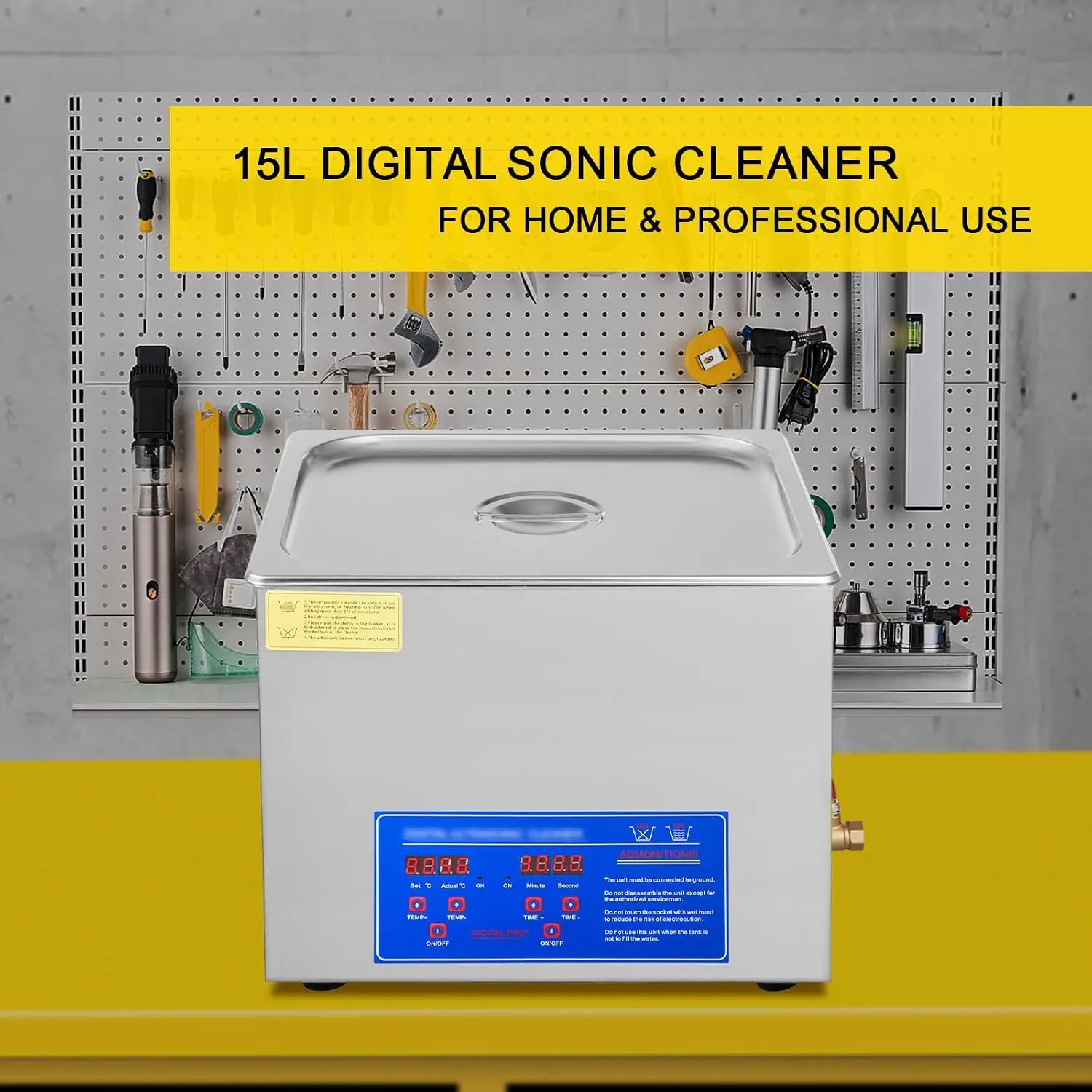 15L Sonic Cleaner Ultrasonic Jewelry Eyeglass | Professional Lab, Commercial Industrial, Digital Heater, Timer, Basket