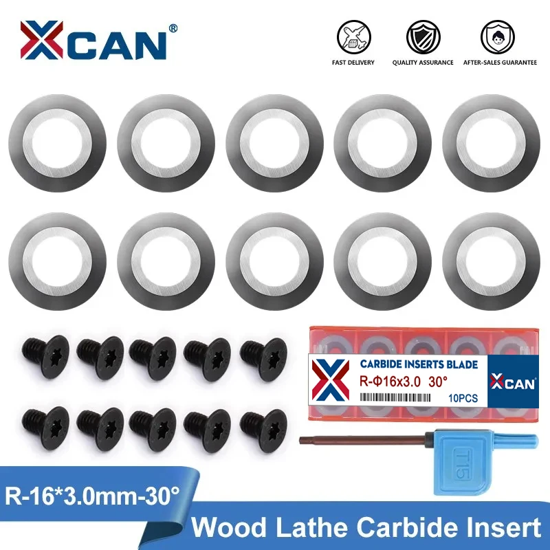 

XCAN Round Carbide Insert Cutter 10pcs 16x3mm 30 Degrees for Wood Turning Finisher Hollow Tools Lathe Tools