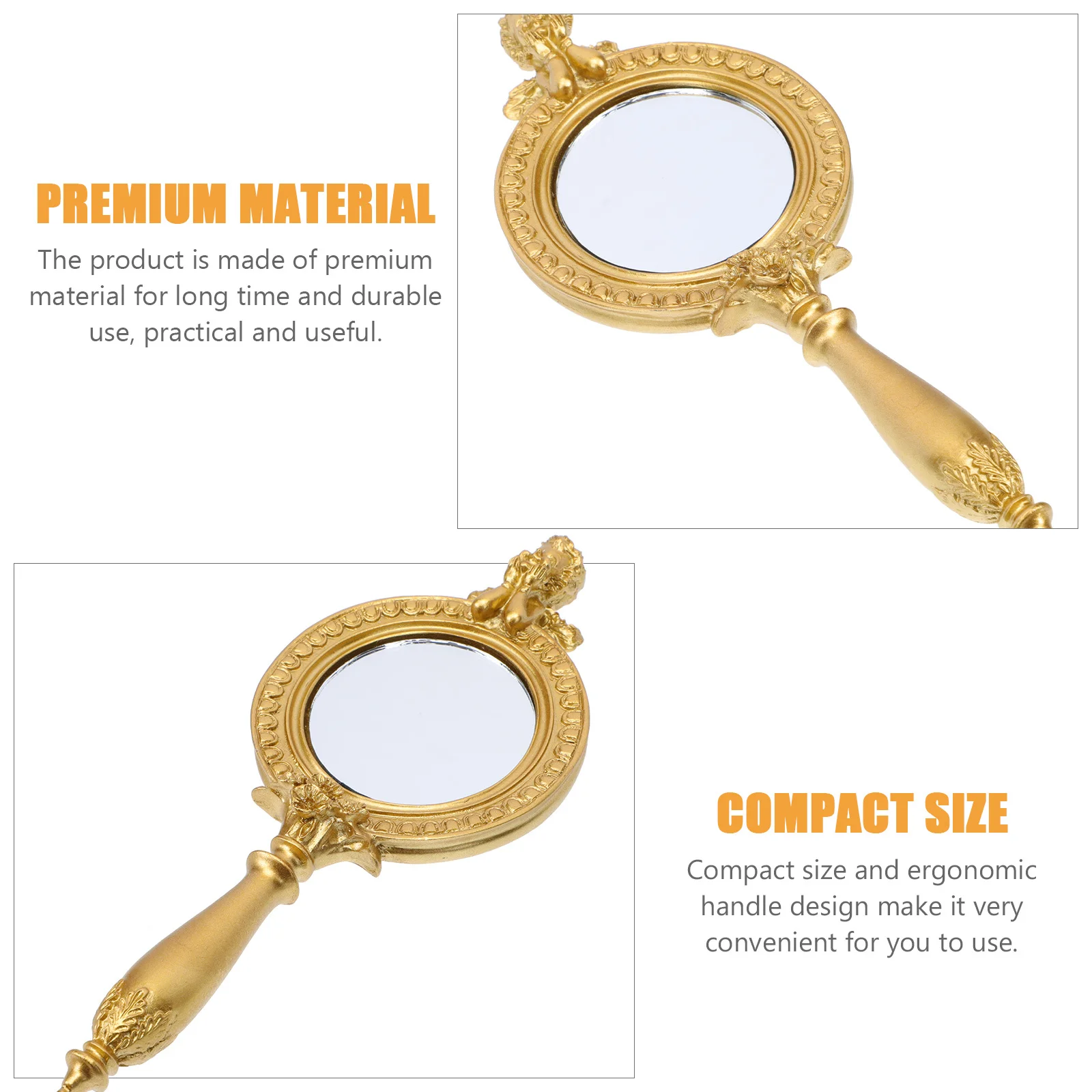 

Vintage Gold Makeup Mirror Retro Handheld Angel Design Portable Compact Lightweight Hd Reflective Surface for Women Girls Travel