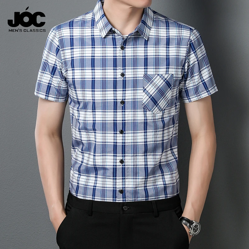 

New Men's Casual Plaid Short Sleeved Lapel Shirt for Summer Fashion Comfort No Ironing Wrinkle Resistant Top